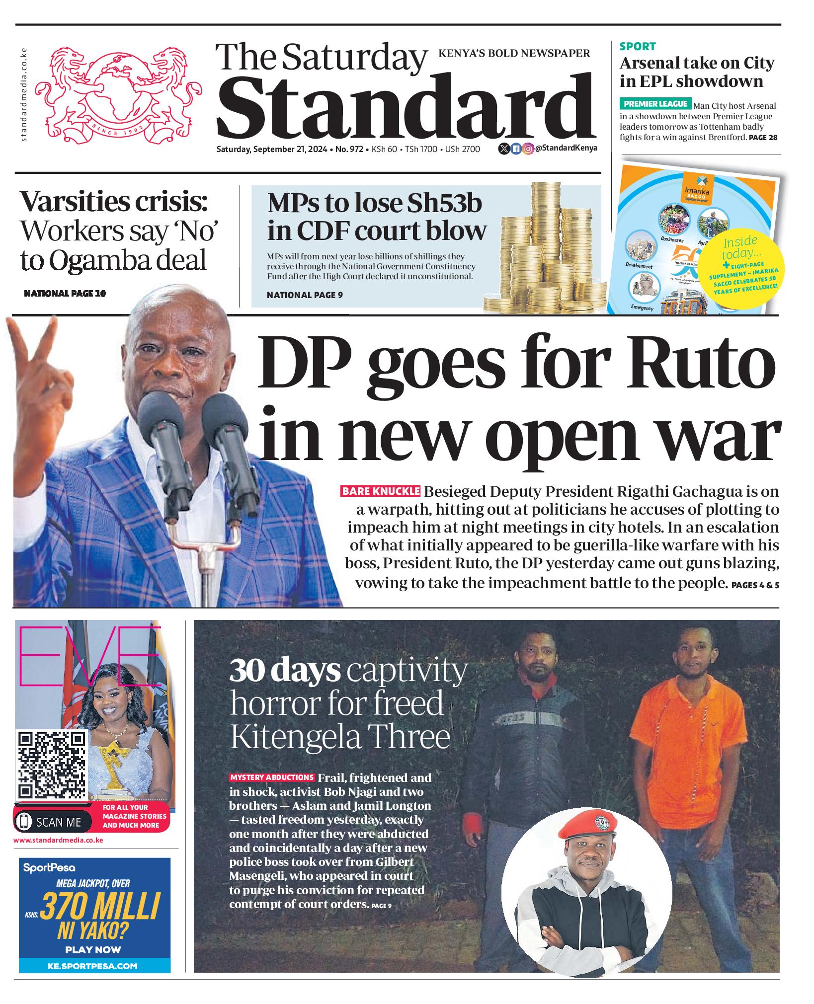 The Standard Newspaper page 1