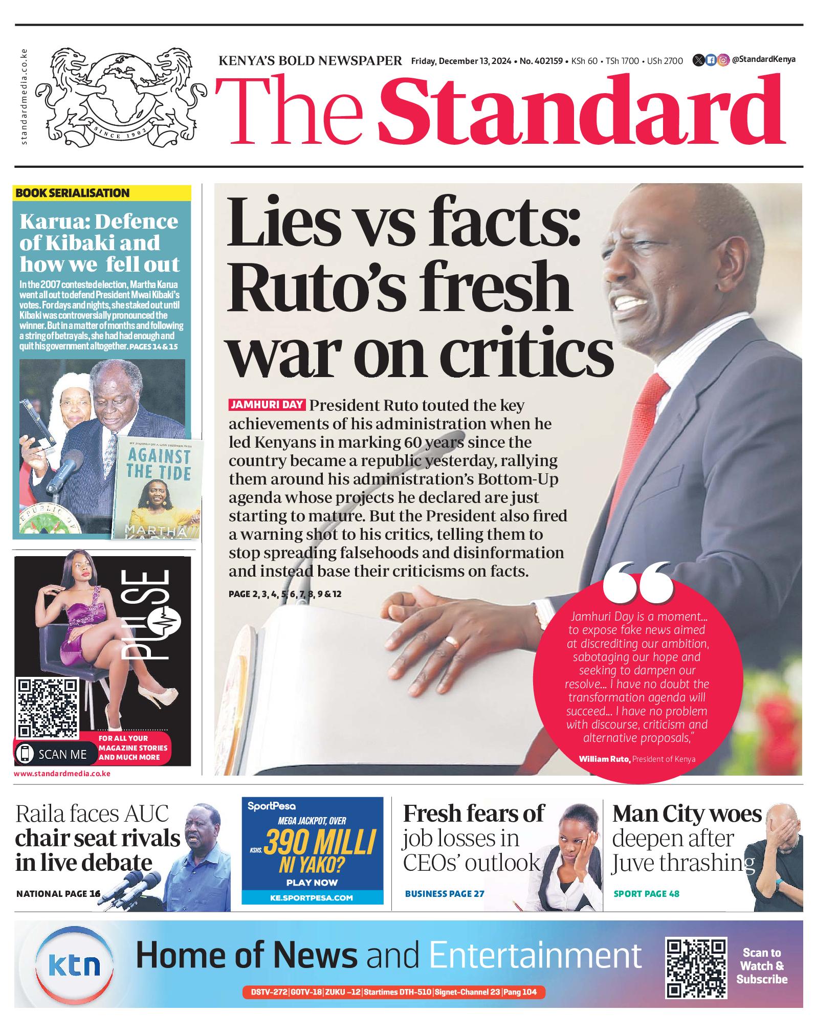 The Standard Newspaper page 1