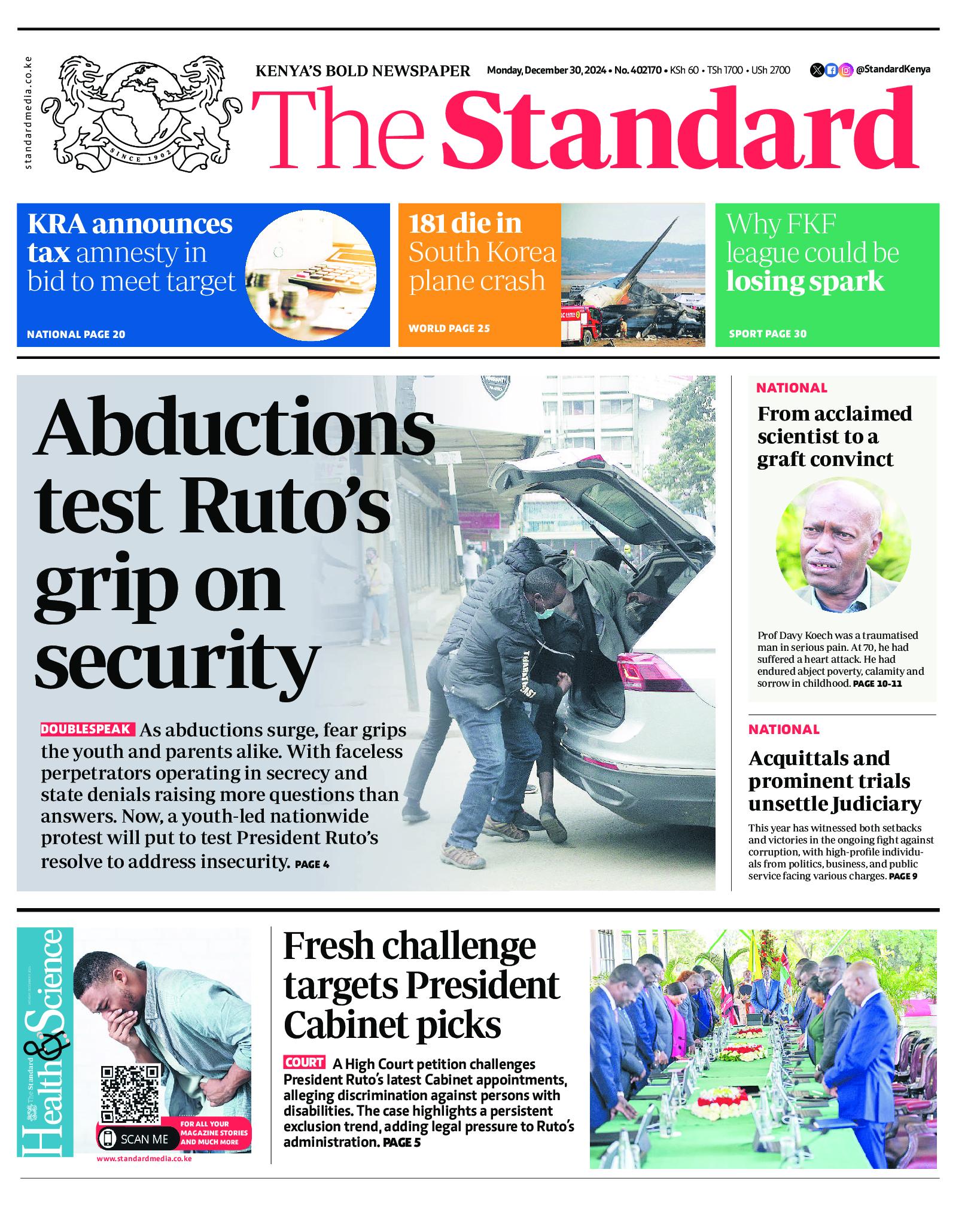 The Standard Newspaper page 1