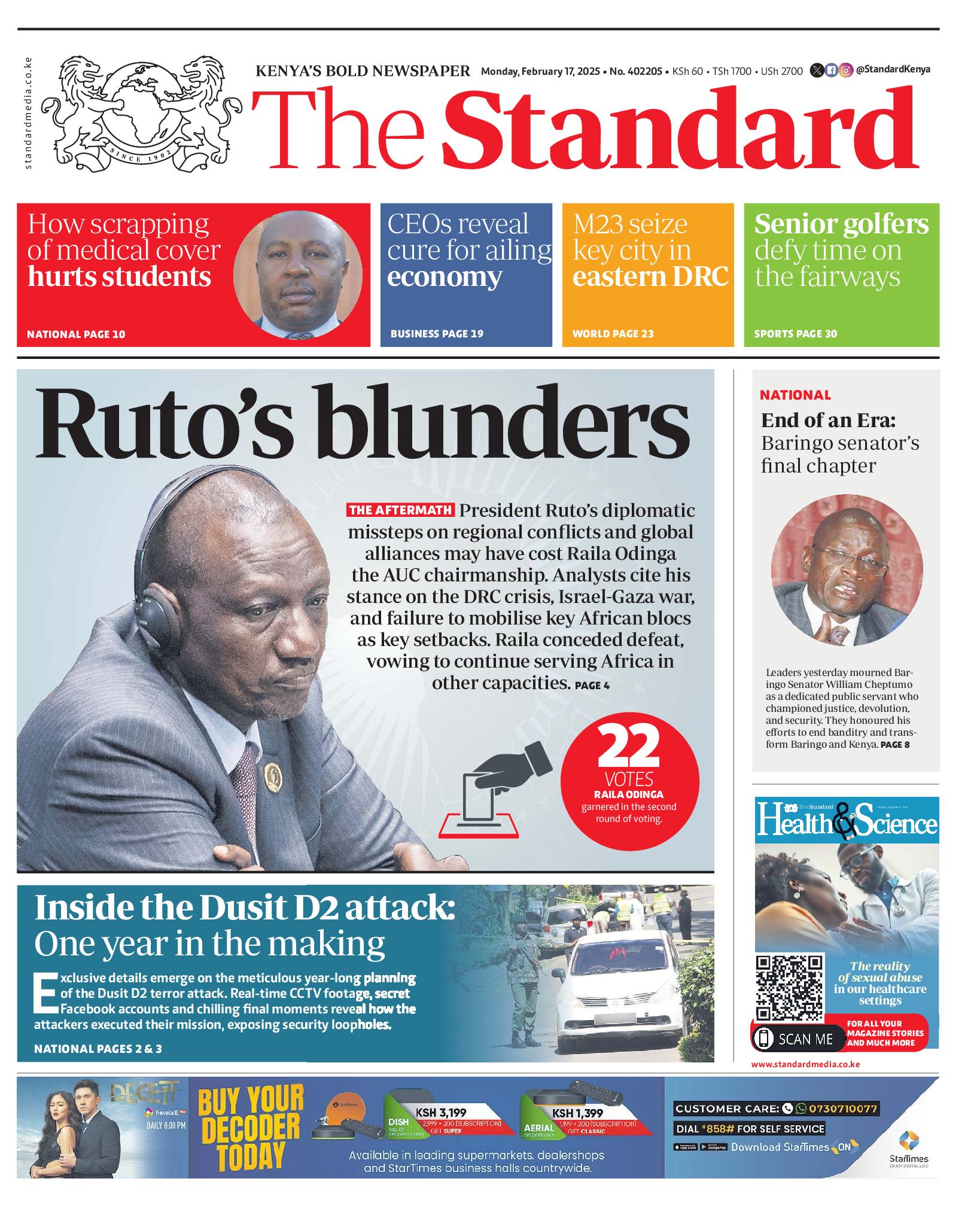 The Standard Newspaper page 1