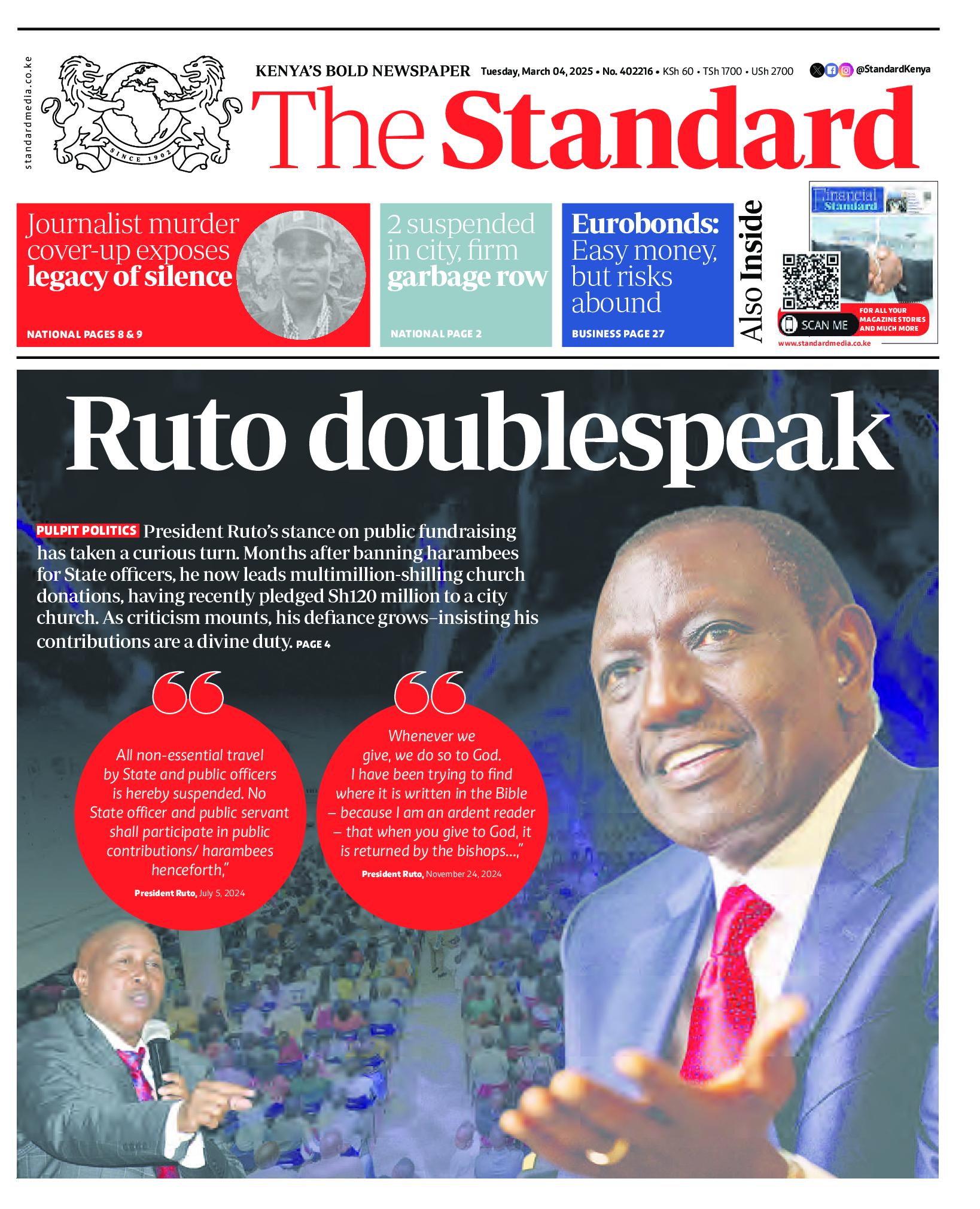 The Standard Newspaper page 1