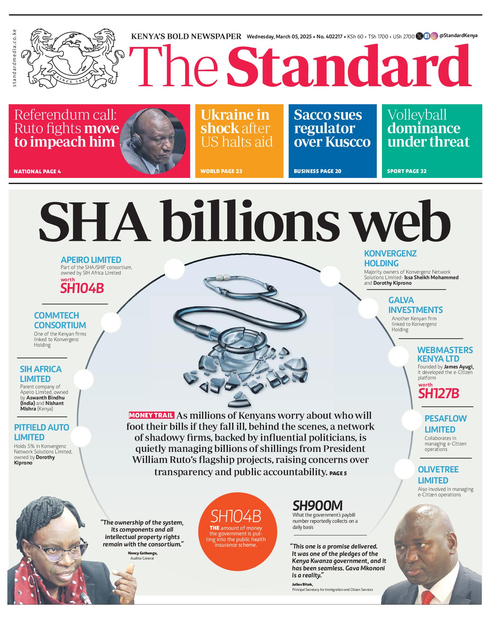 The Standard Newspaper page 1