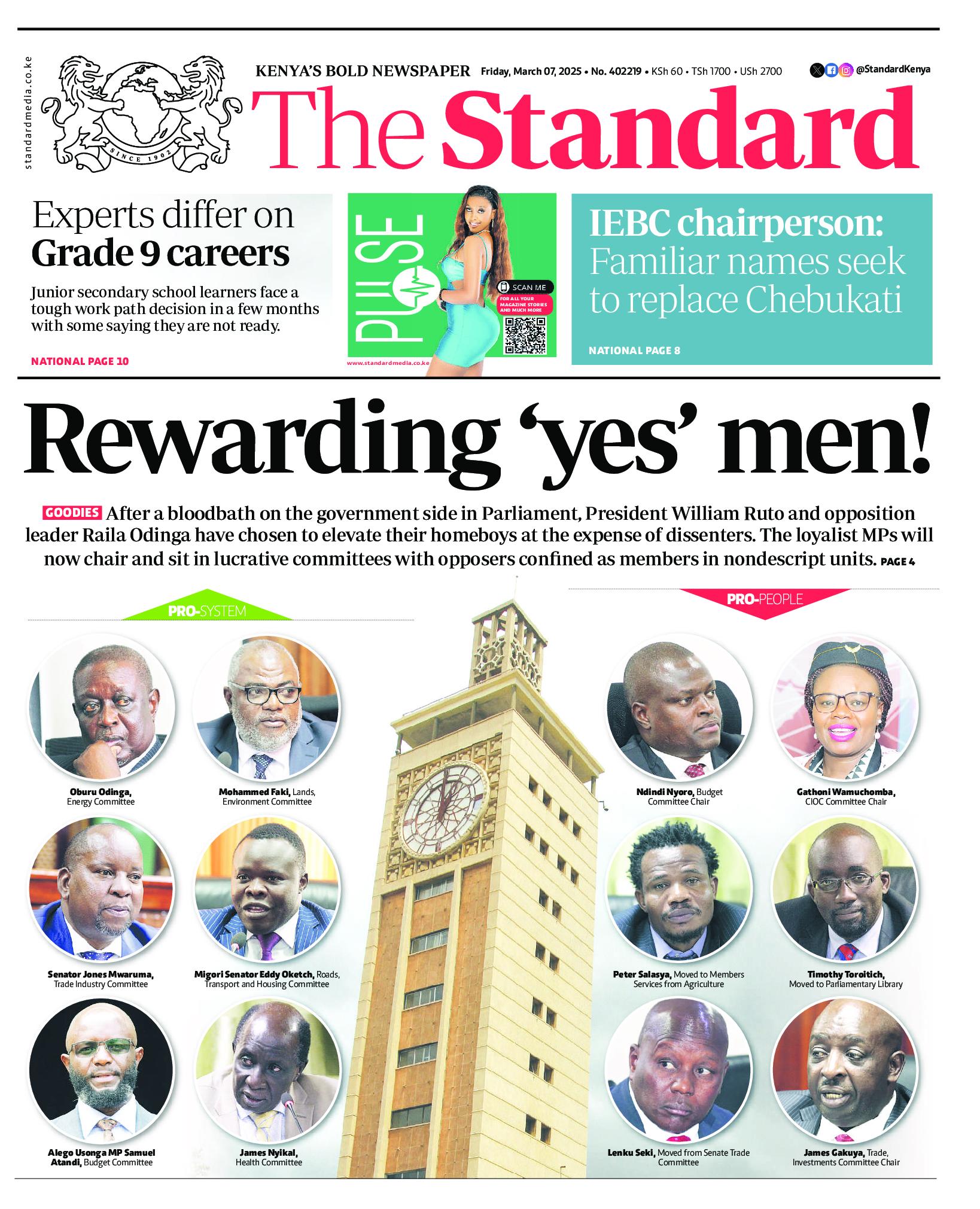 The Standard Newspaper page 1