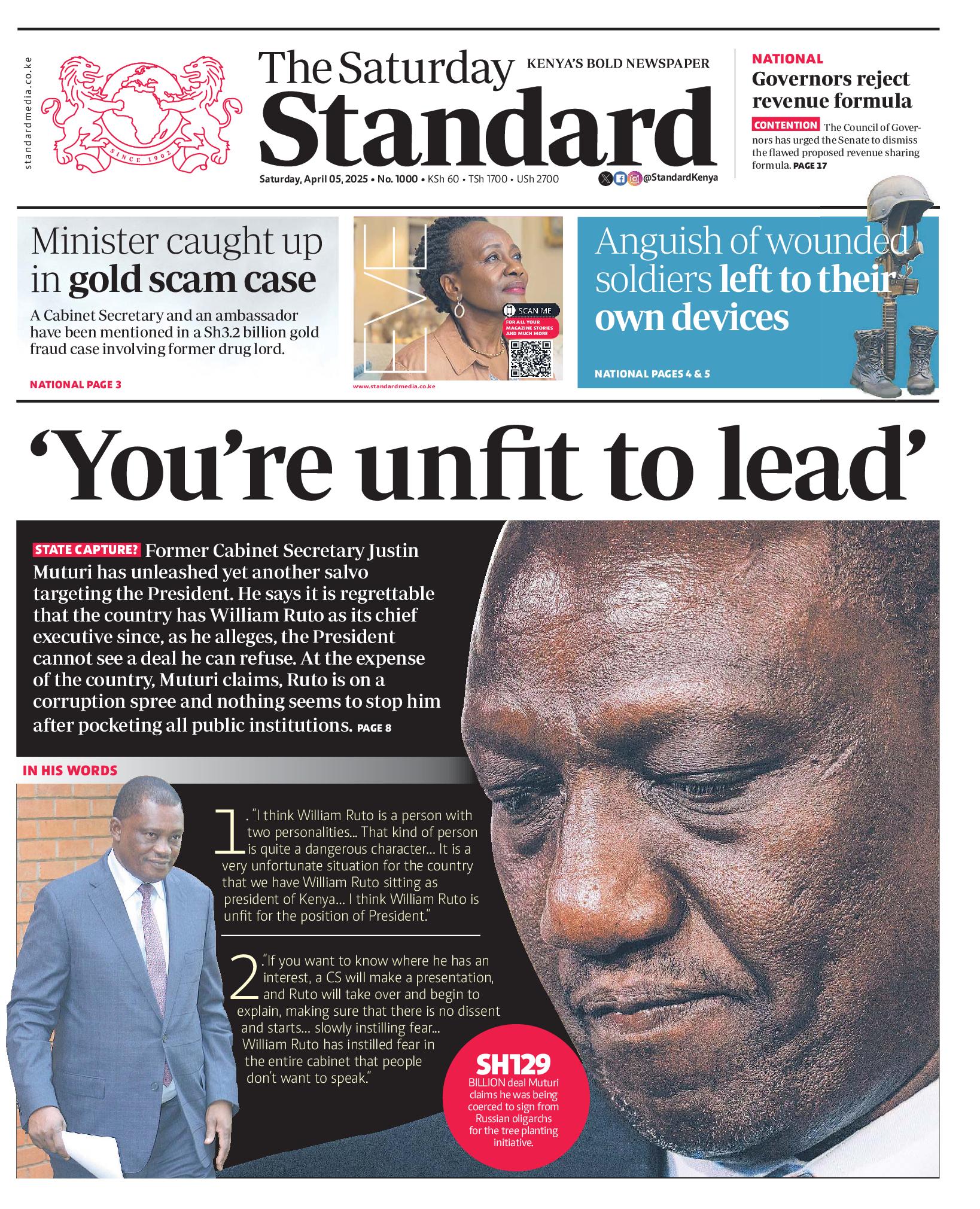 The Standard Newspaper page 1