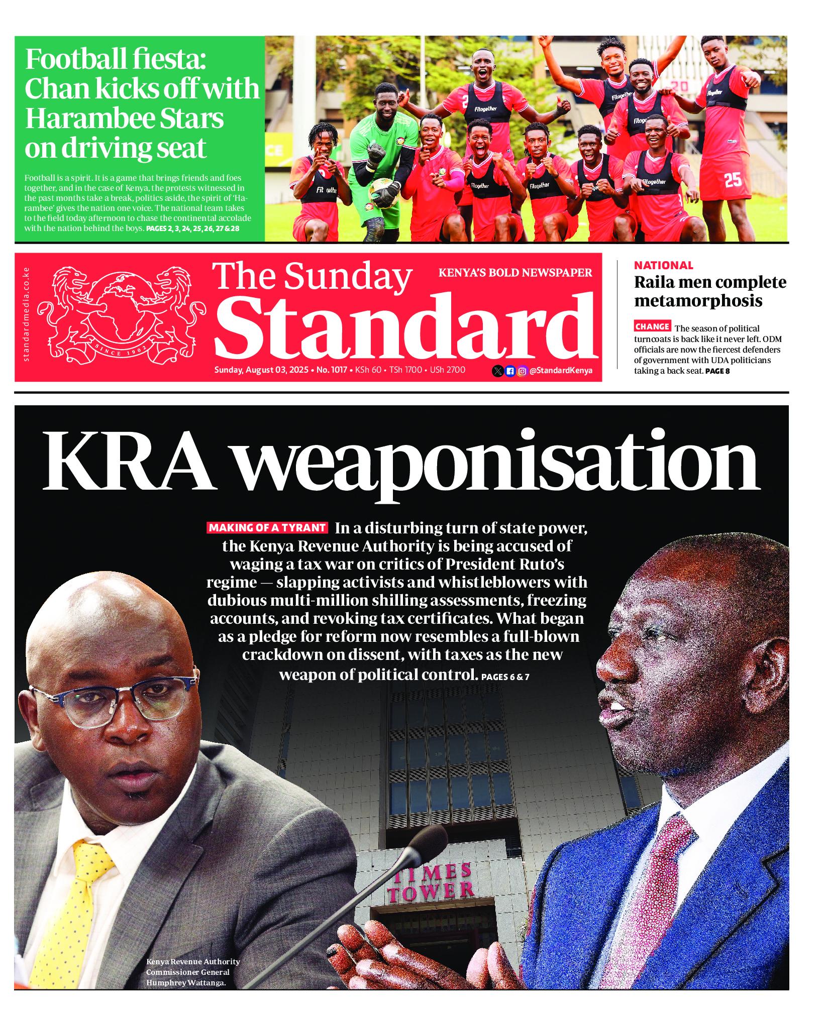 The Standard Newspaper page 1