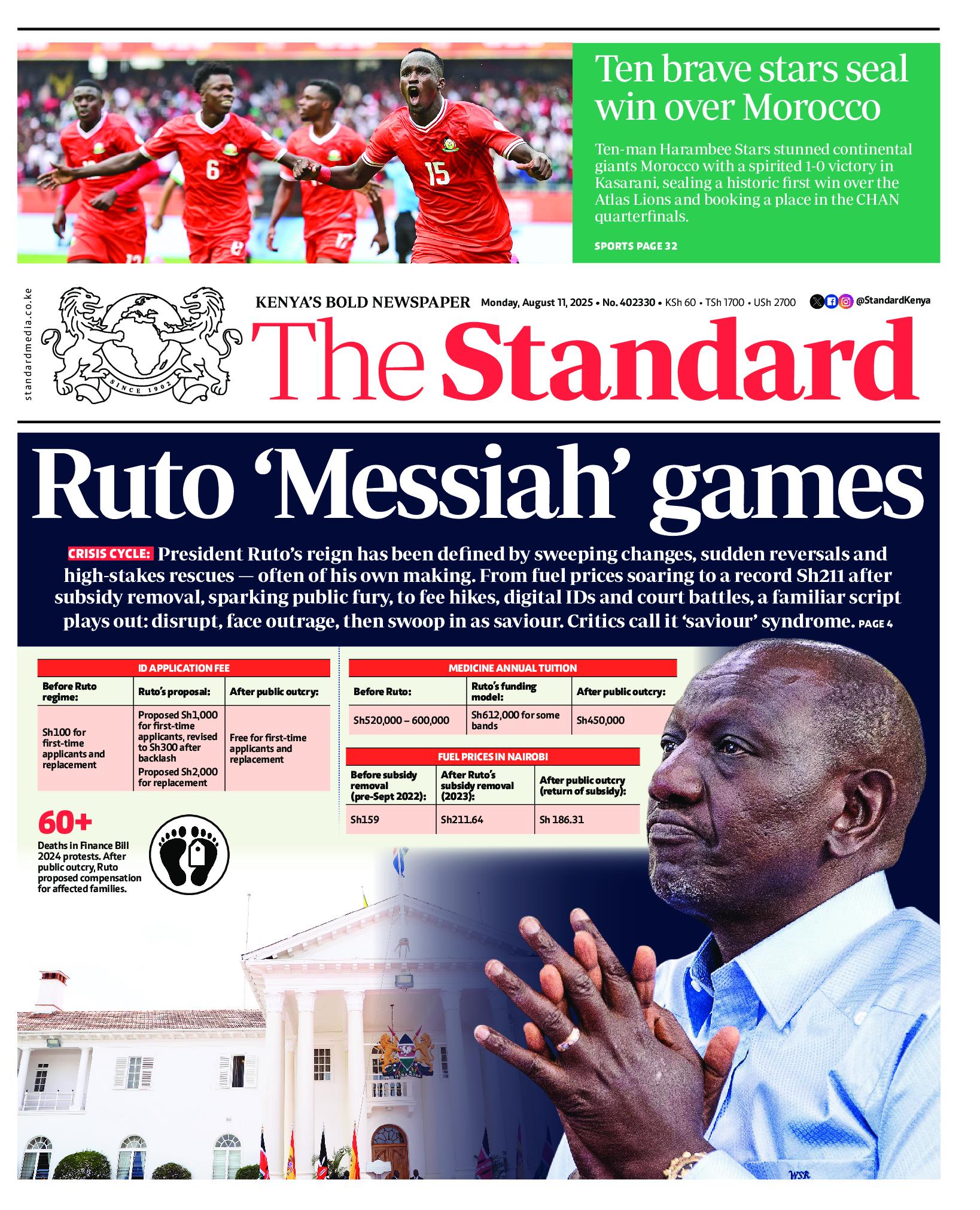 The Standard Newspaper page 1