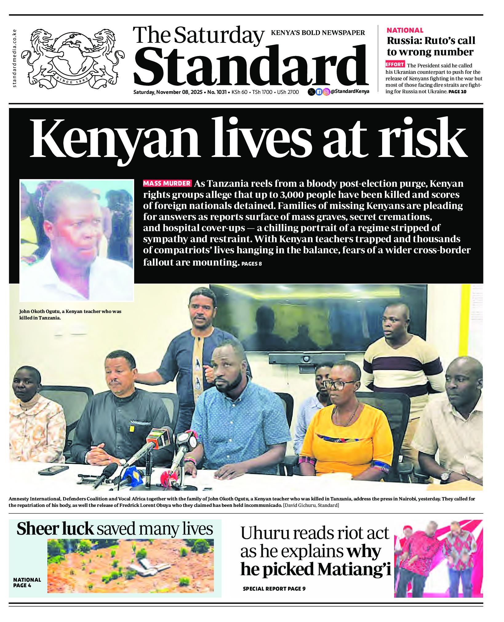 The Standard Newspaper page 1
