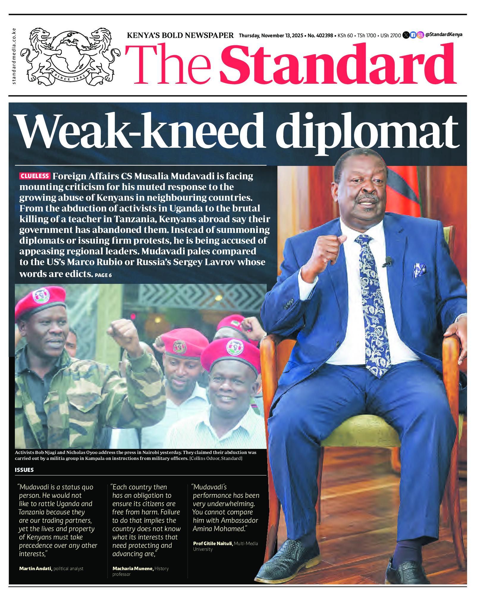 The Standard Newspaper page 1