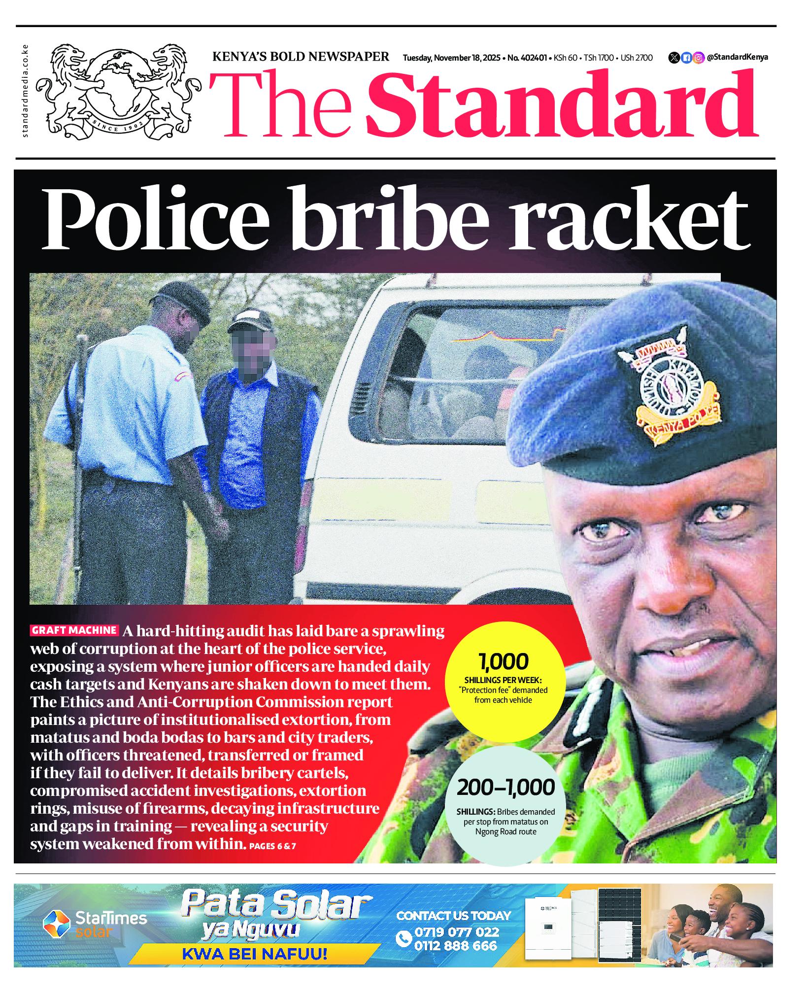 The Standard Newspaper page 1