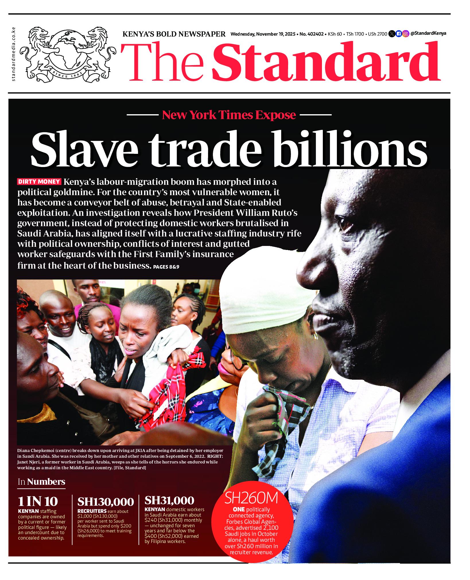 The Standard Newspaper page 1