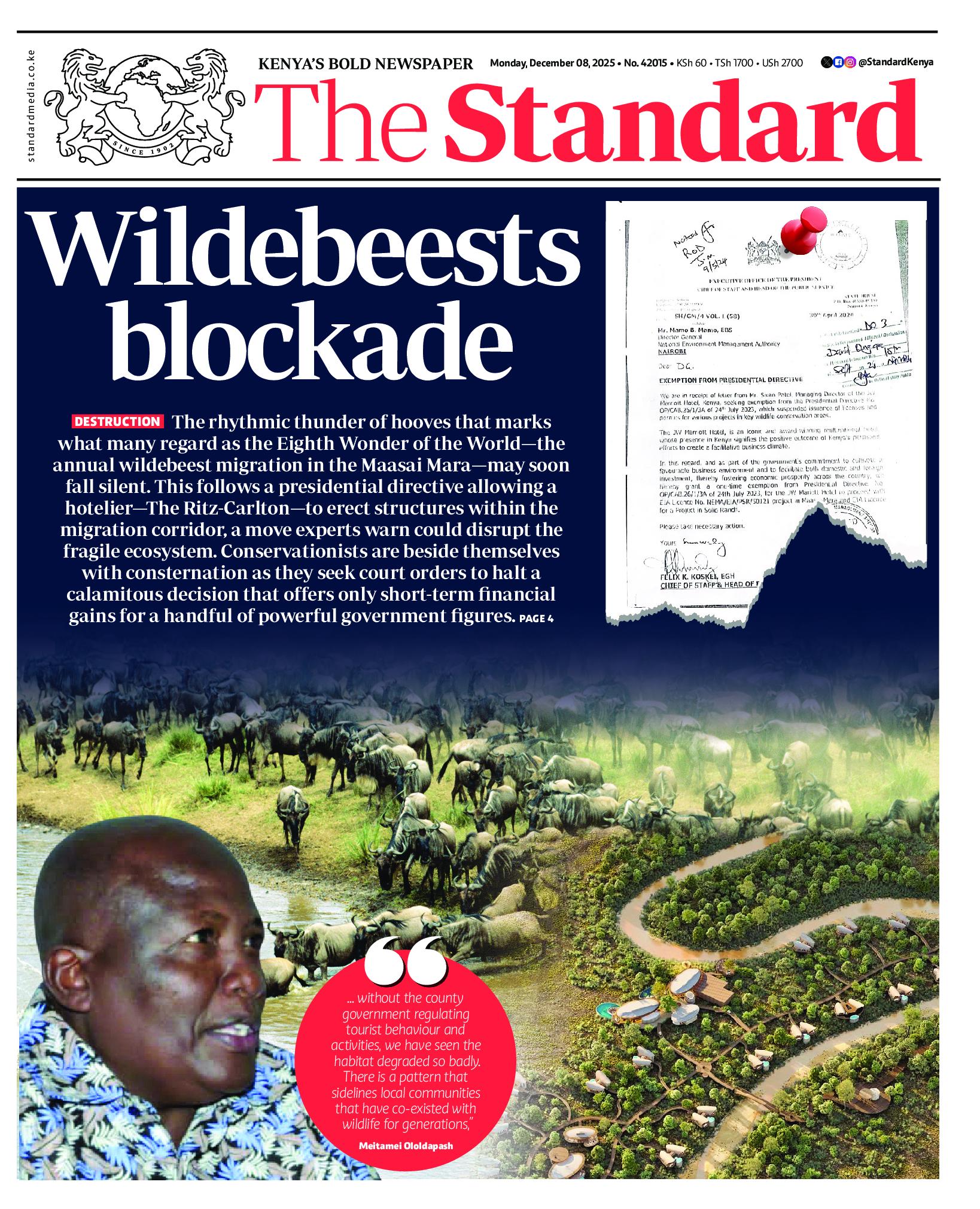 The Standard Newspaper page 1