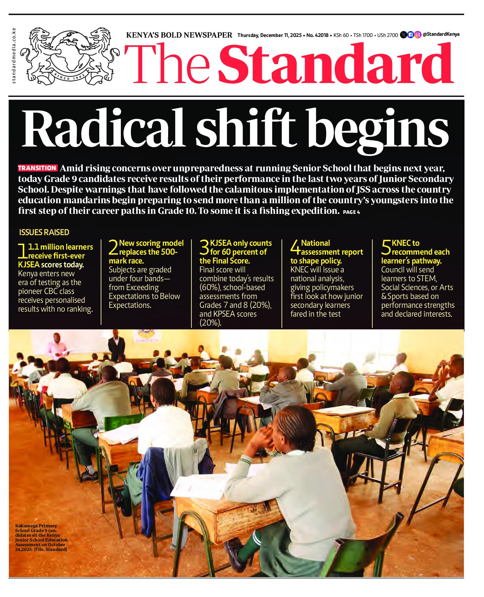 The Standard Newspaper page 1