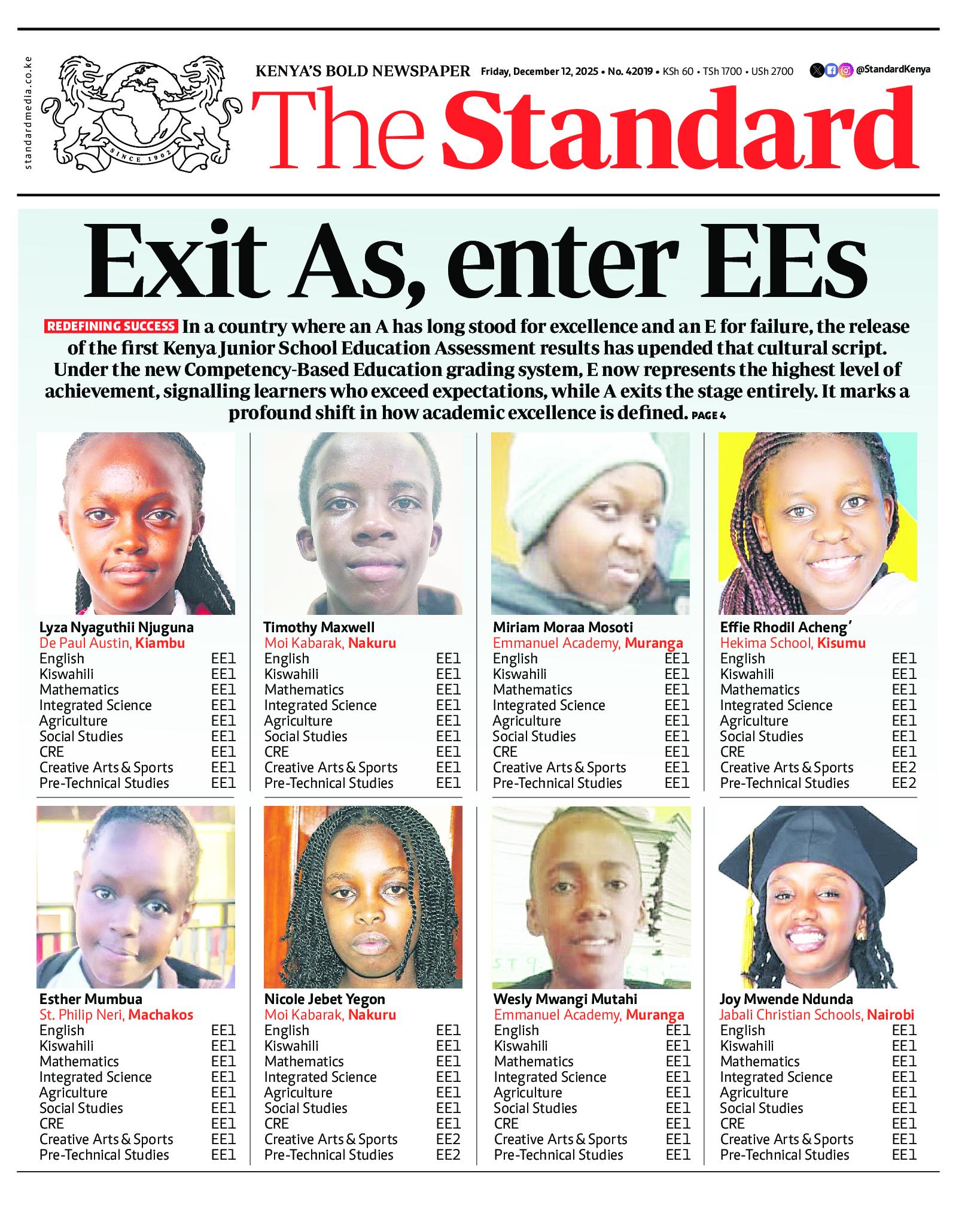 The Standard Newspaper page 1