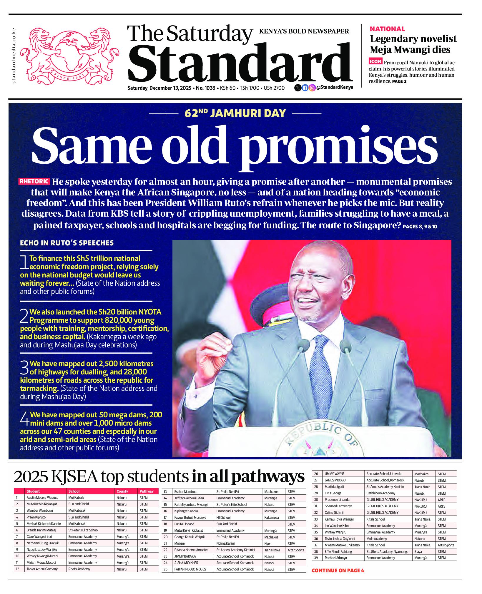 The Standard Newspaper page 1