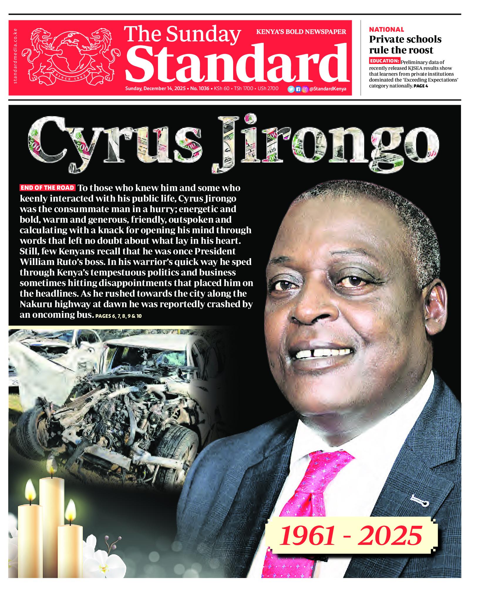 The Standard Newspaper page 1