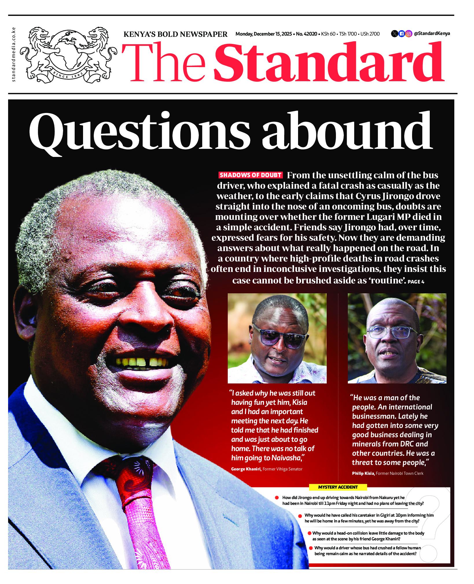 The Standard Newspaper page 1