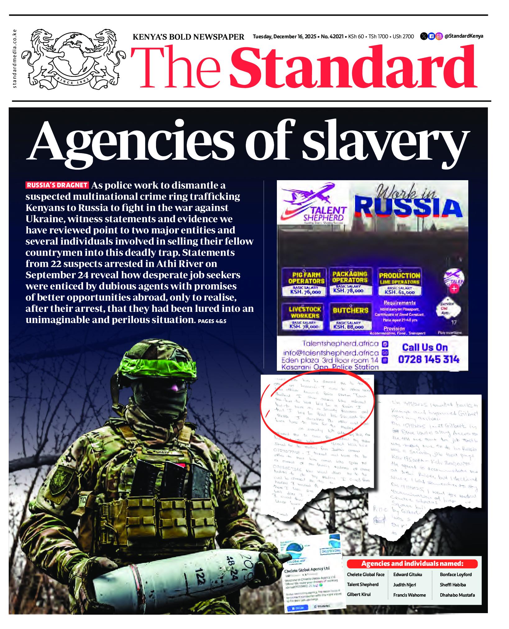 The Standard Newspaper page 1