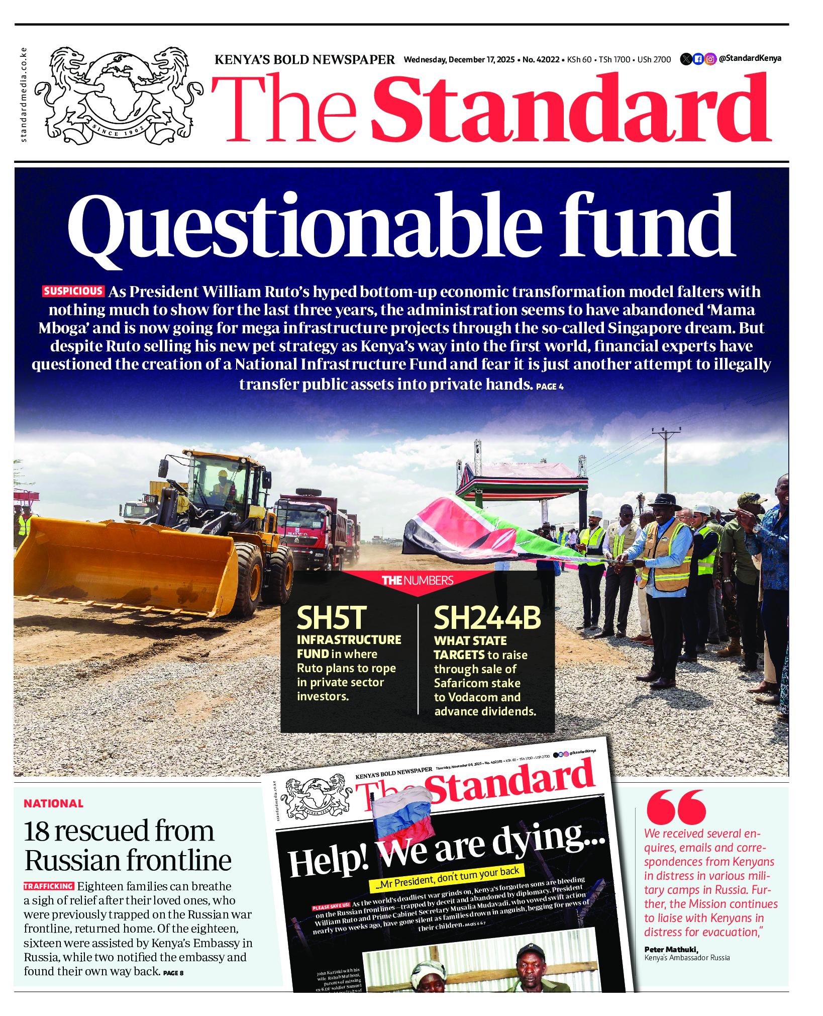 The Standard Newspaper page 1