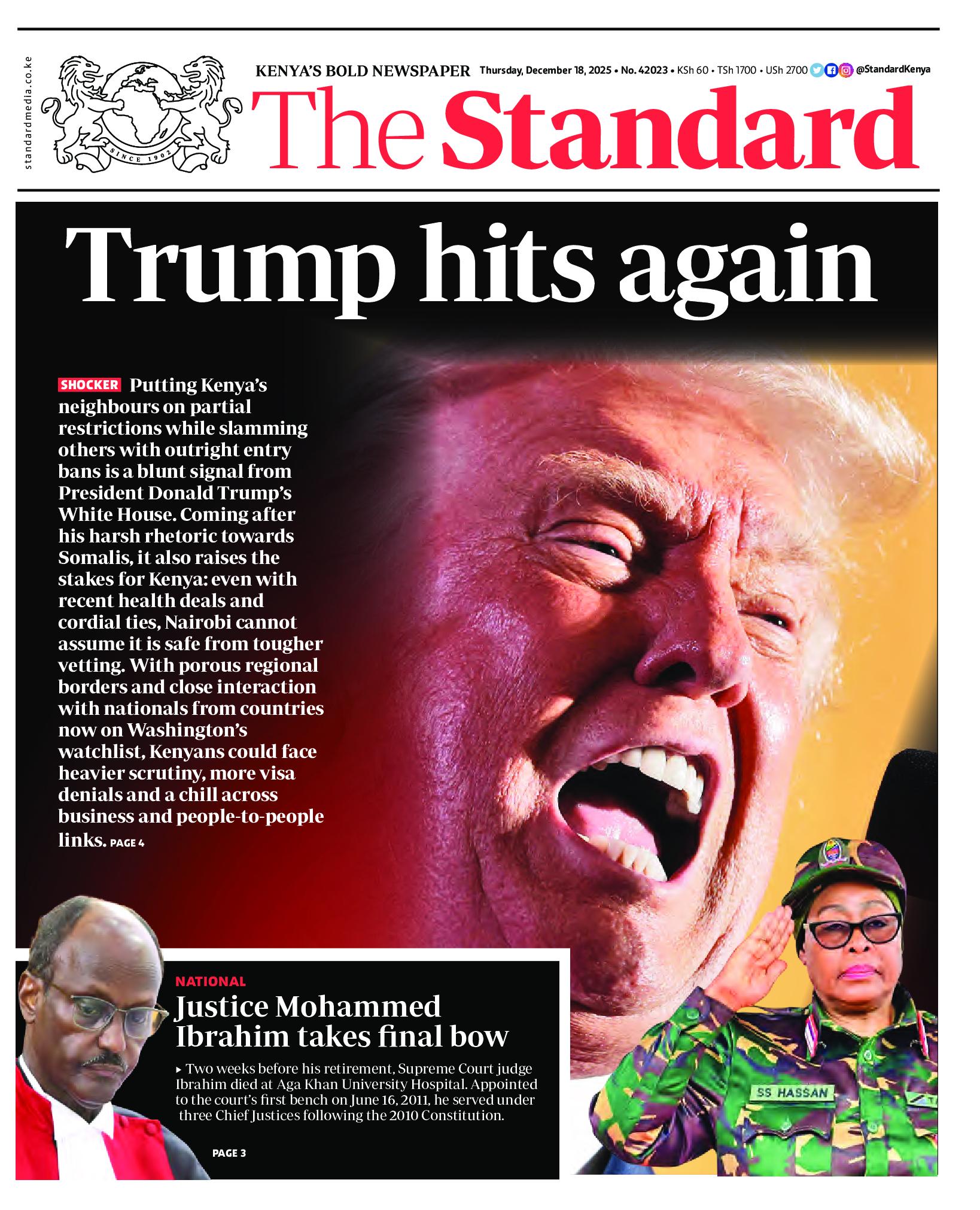 The Standard Newspaper page 1