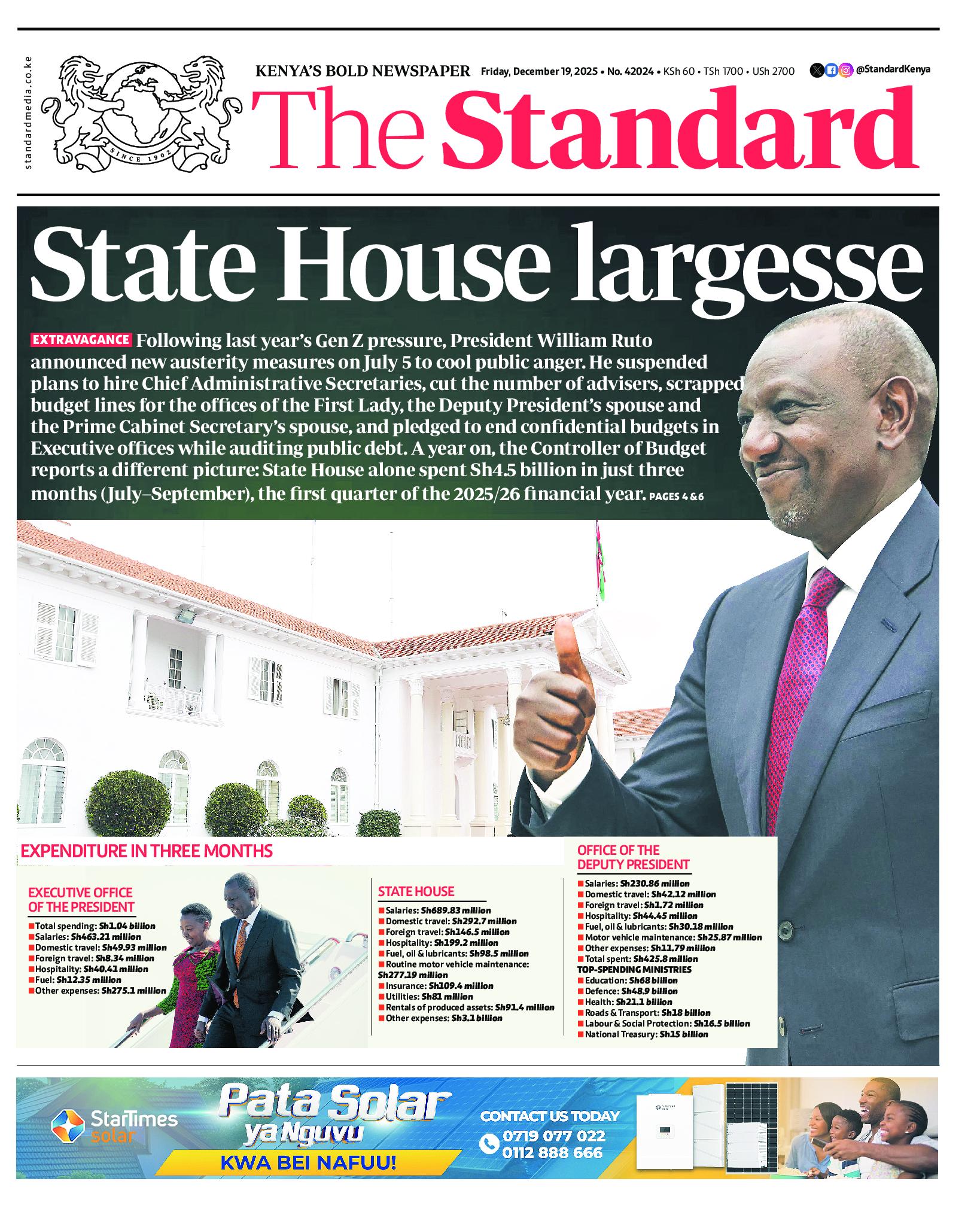 The Standard Newspaper page 1