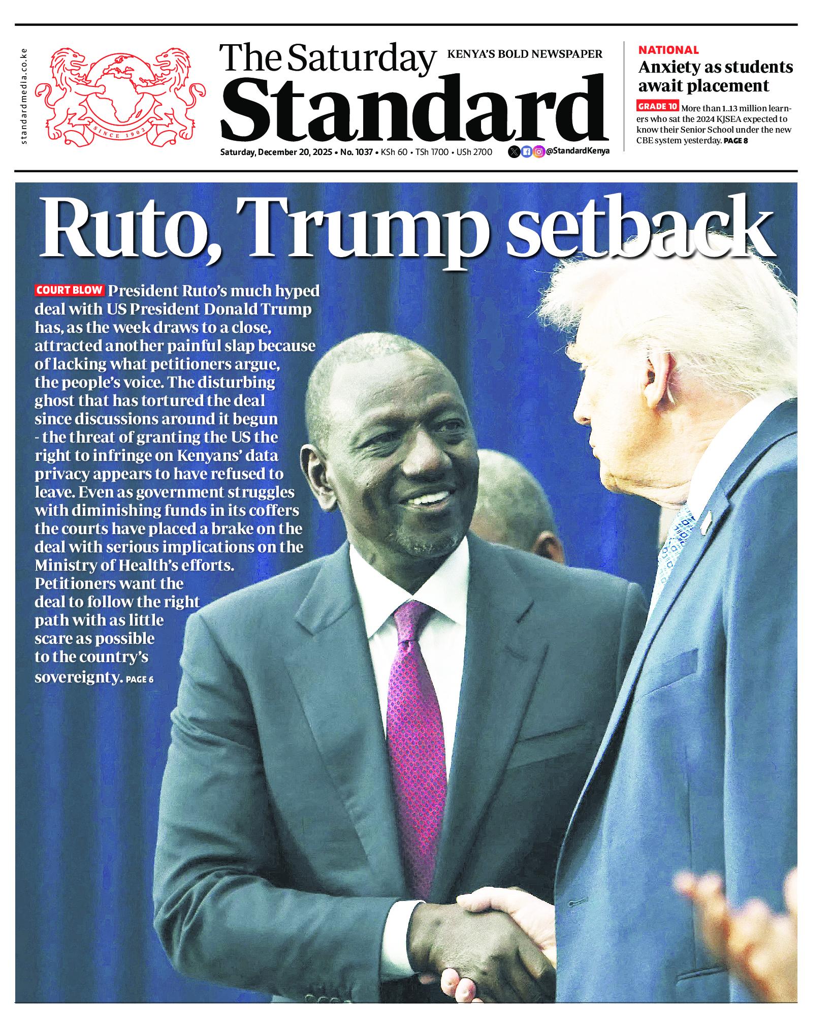 The Standard Newspaper page 1