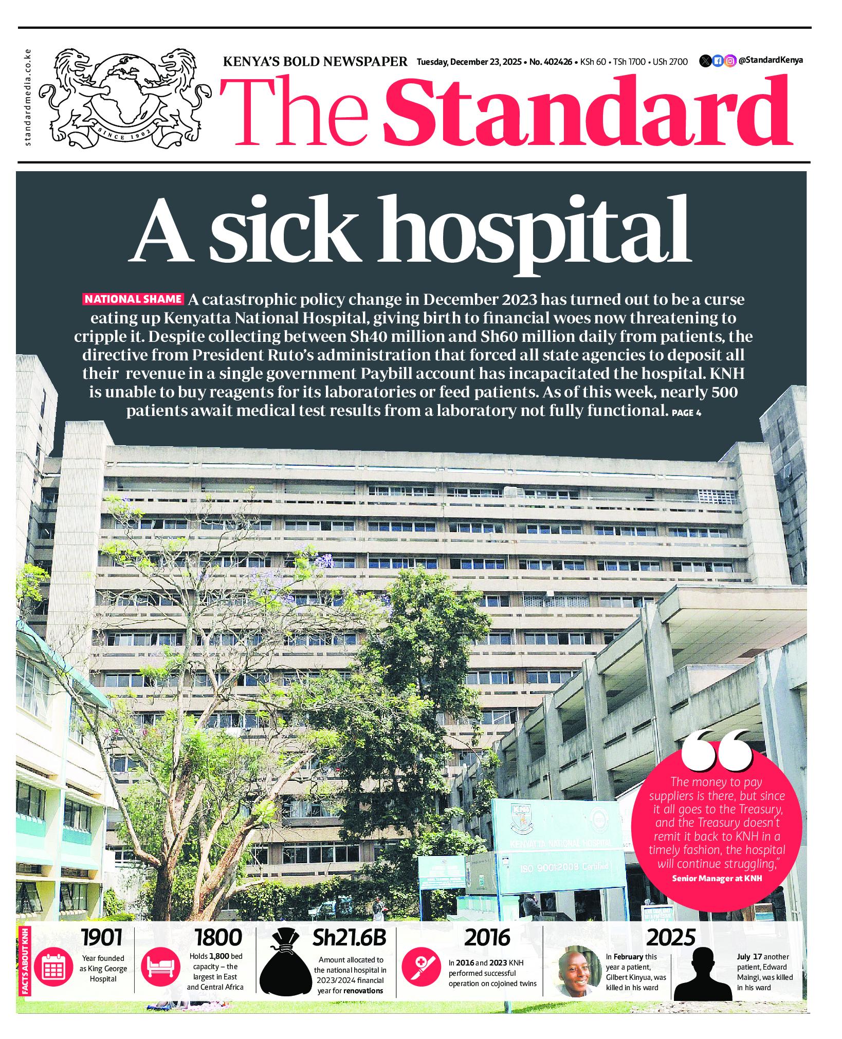 The Standard Newspaper page 1