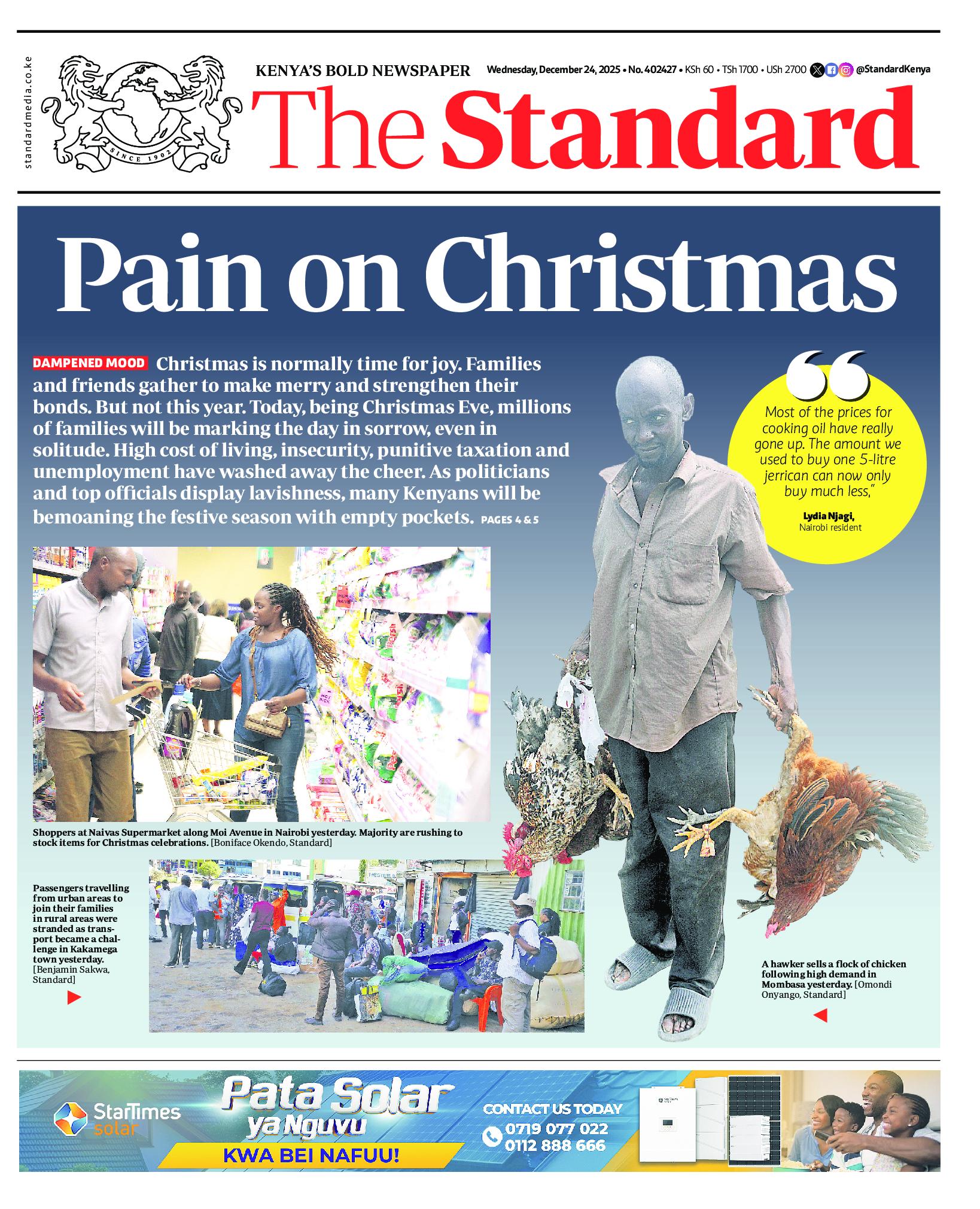 The Standard Newspaper page 1