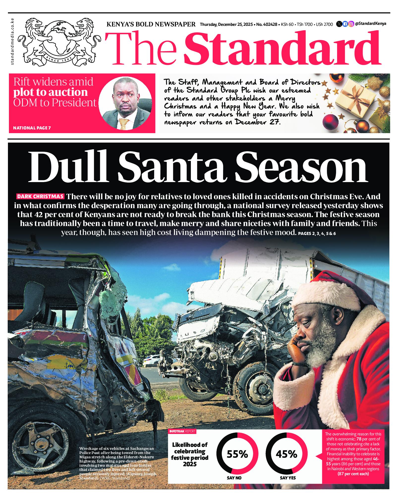 The Standard Newspaper page 1