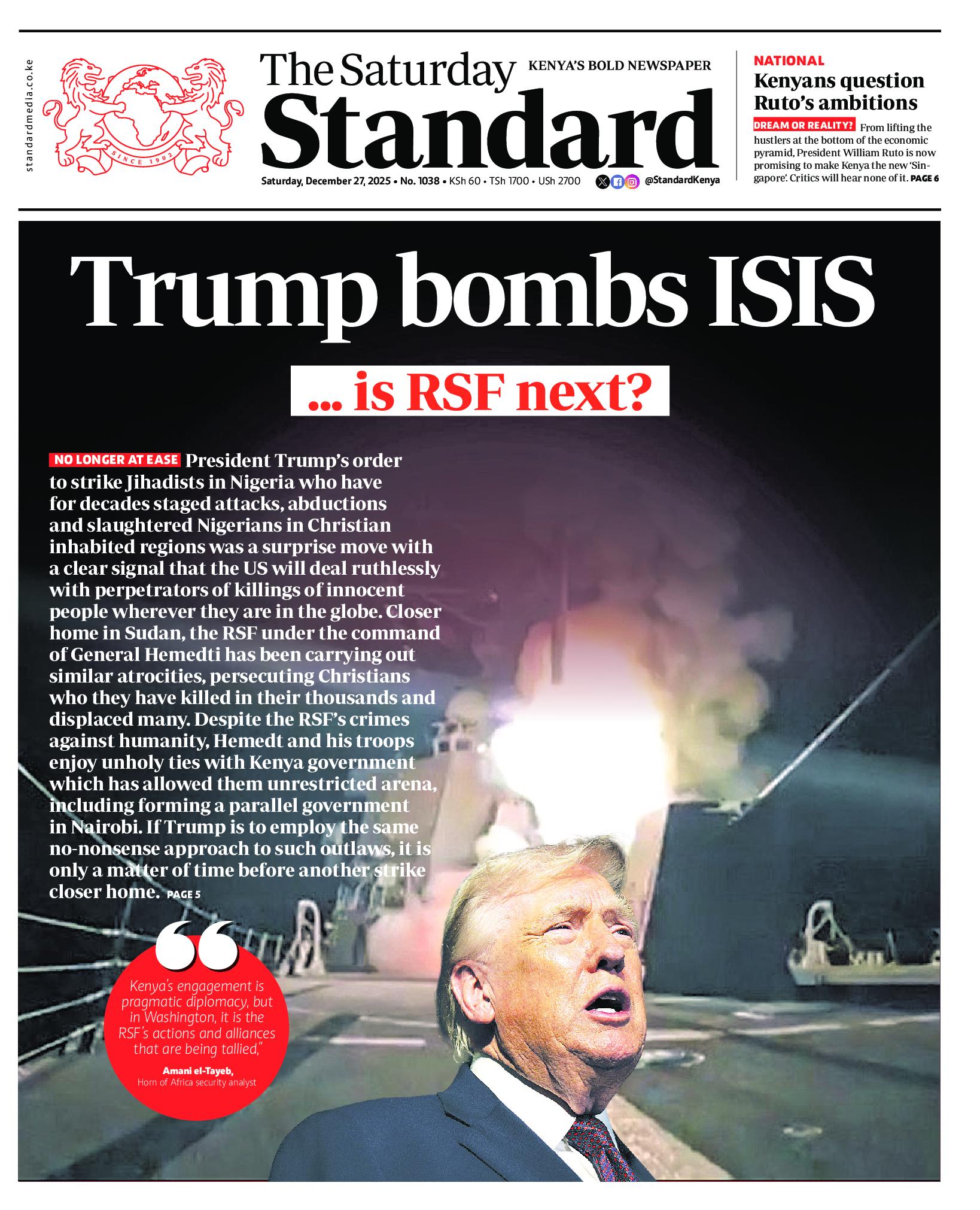 The Standard Newspaper page 1