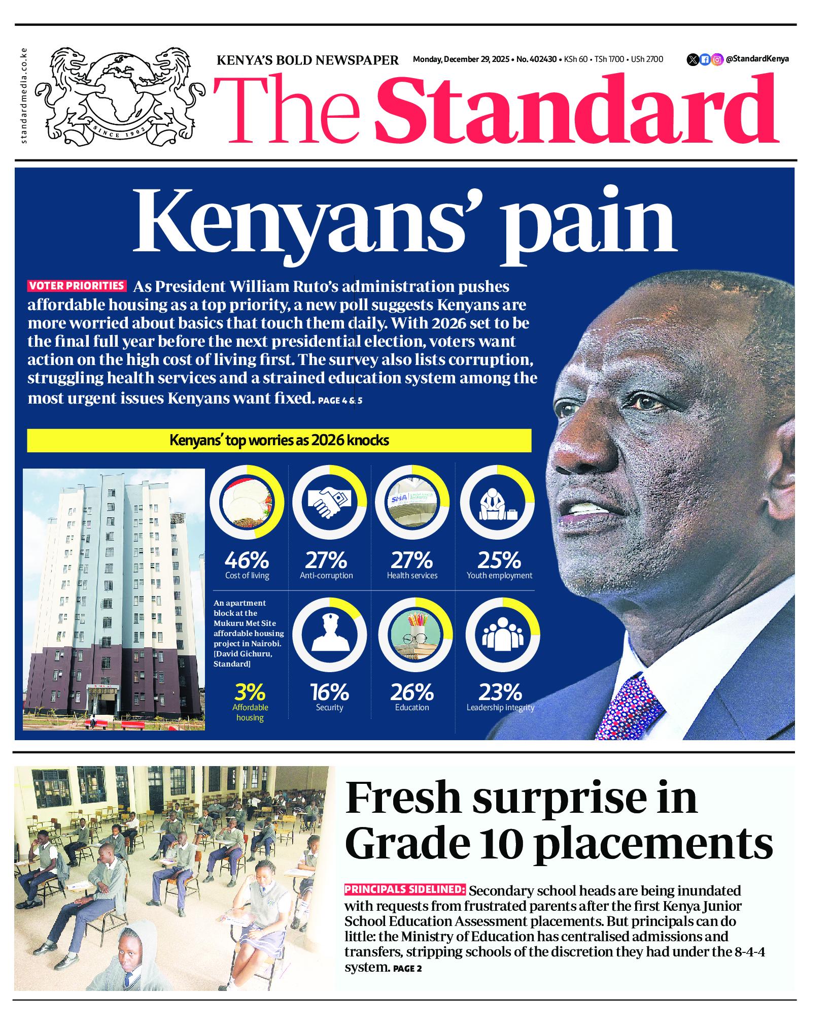 The Standard Newspaper page 1