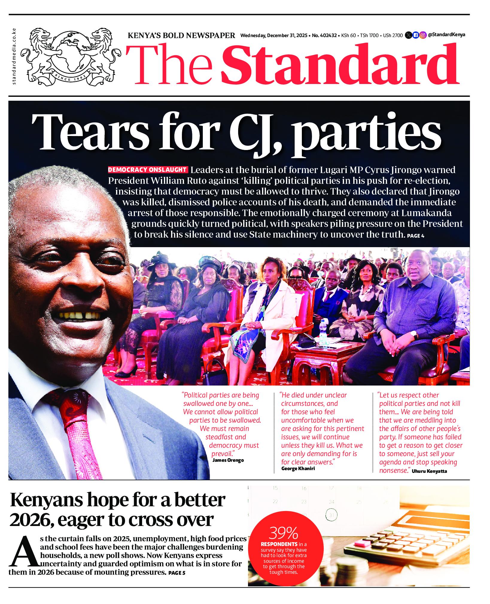 The Standard Newspaper page 1