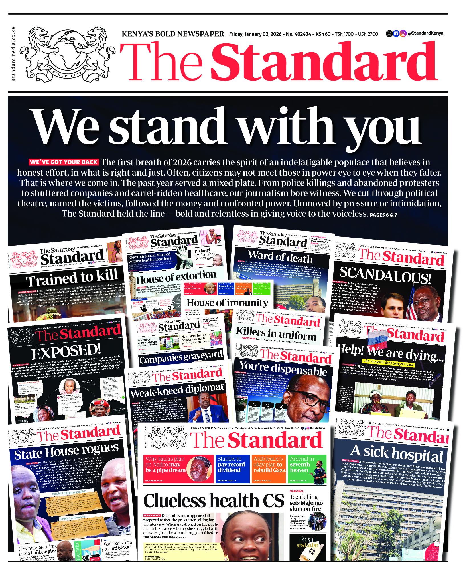 The Standard Newspaper page 1