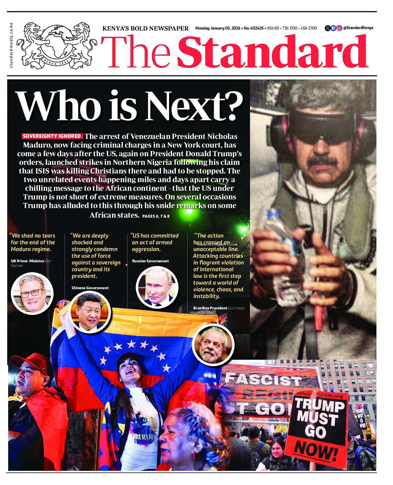 The Standard Newspaper page 1