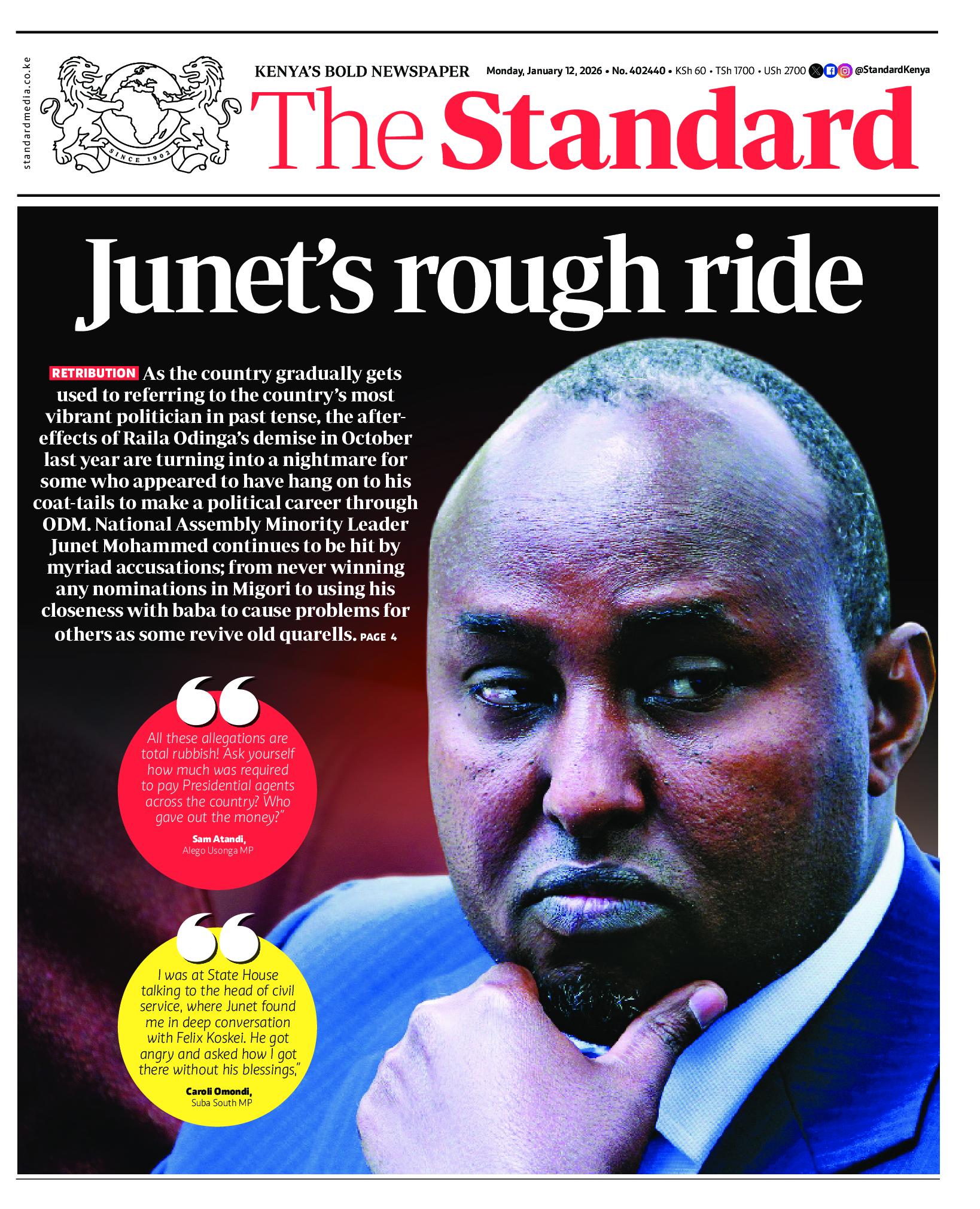 The Standard Newspaper page 1