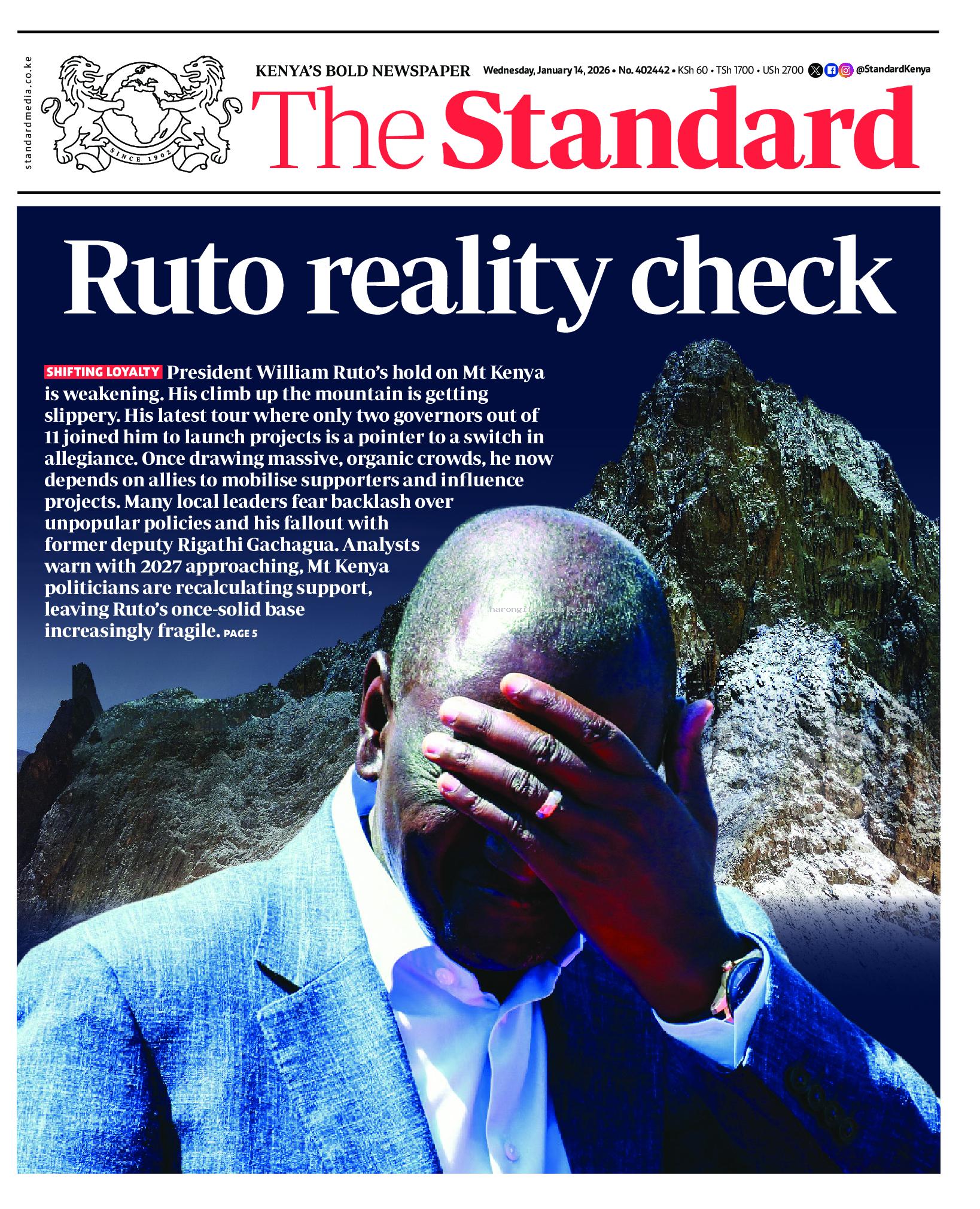 The Standard Newspaper page 1