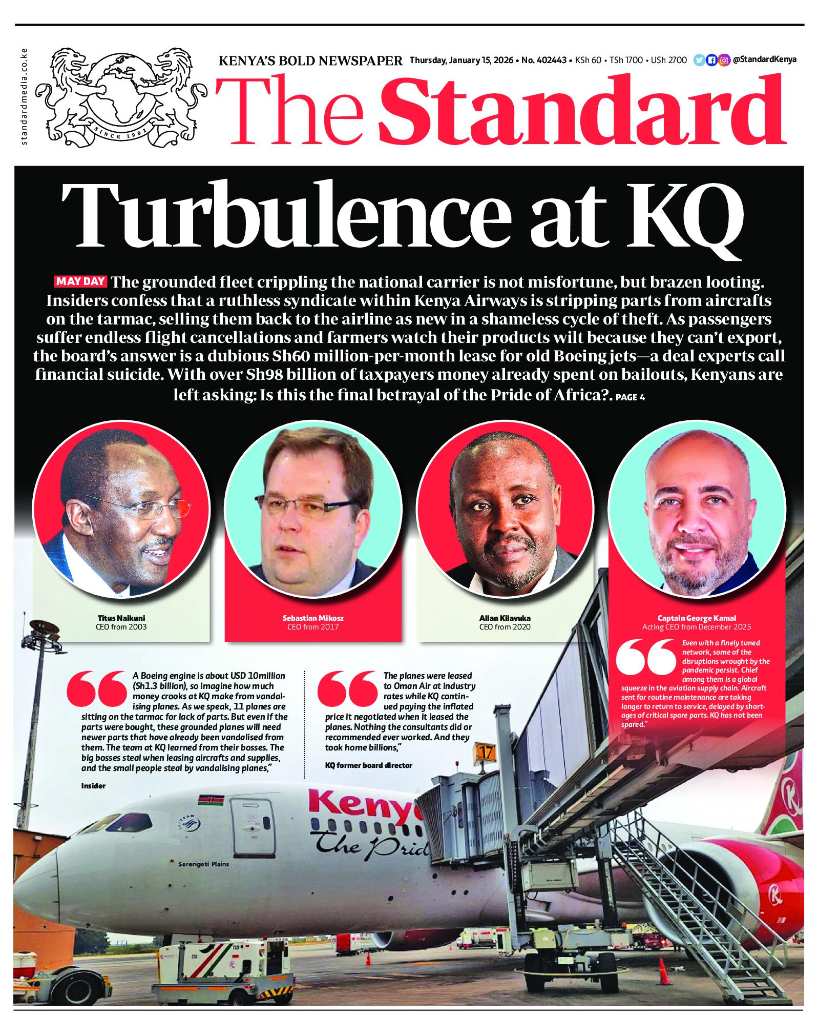 The Standard Newspaper page 1