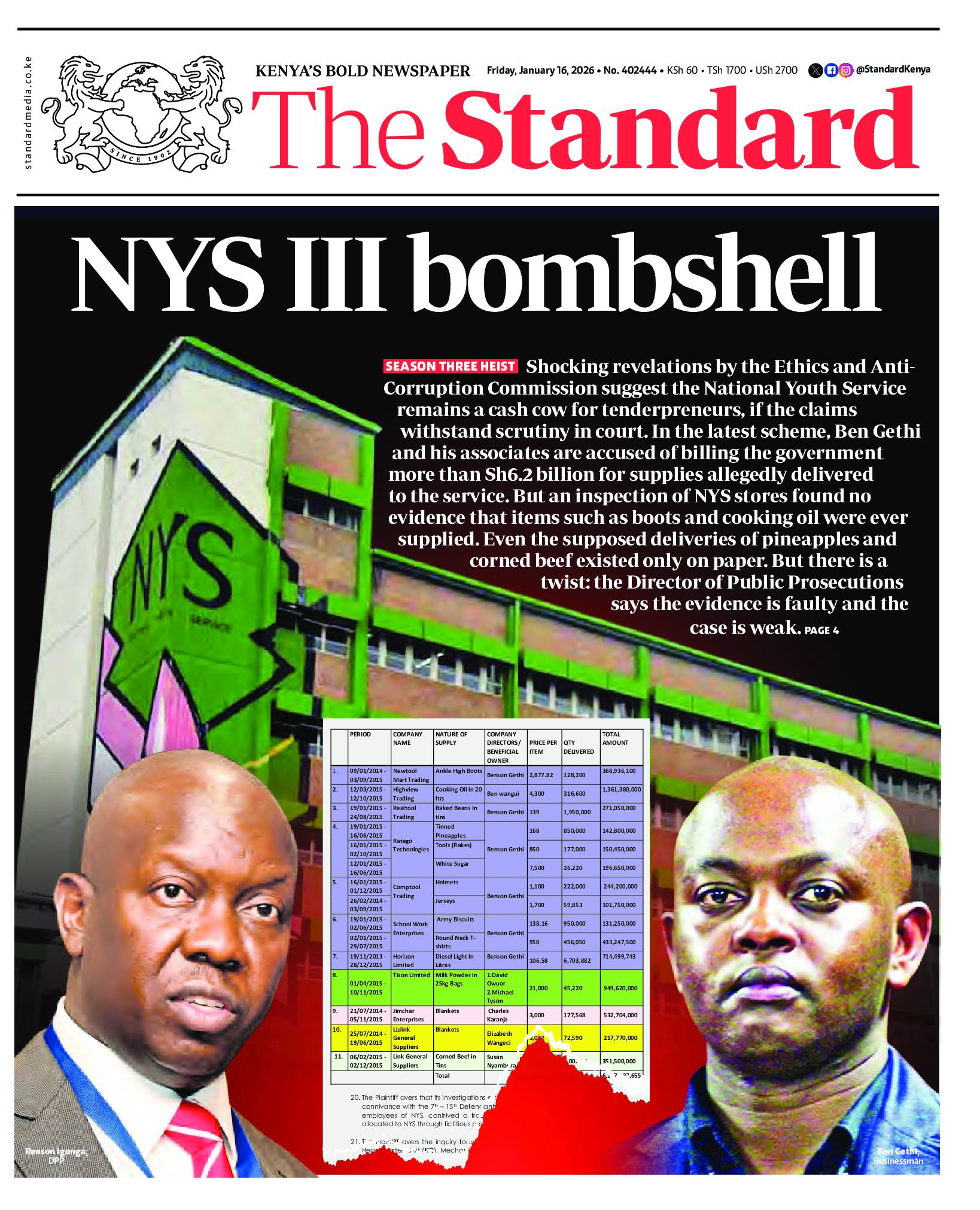 The Standard Newspaper page 1