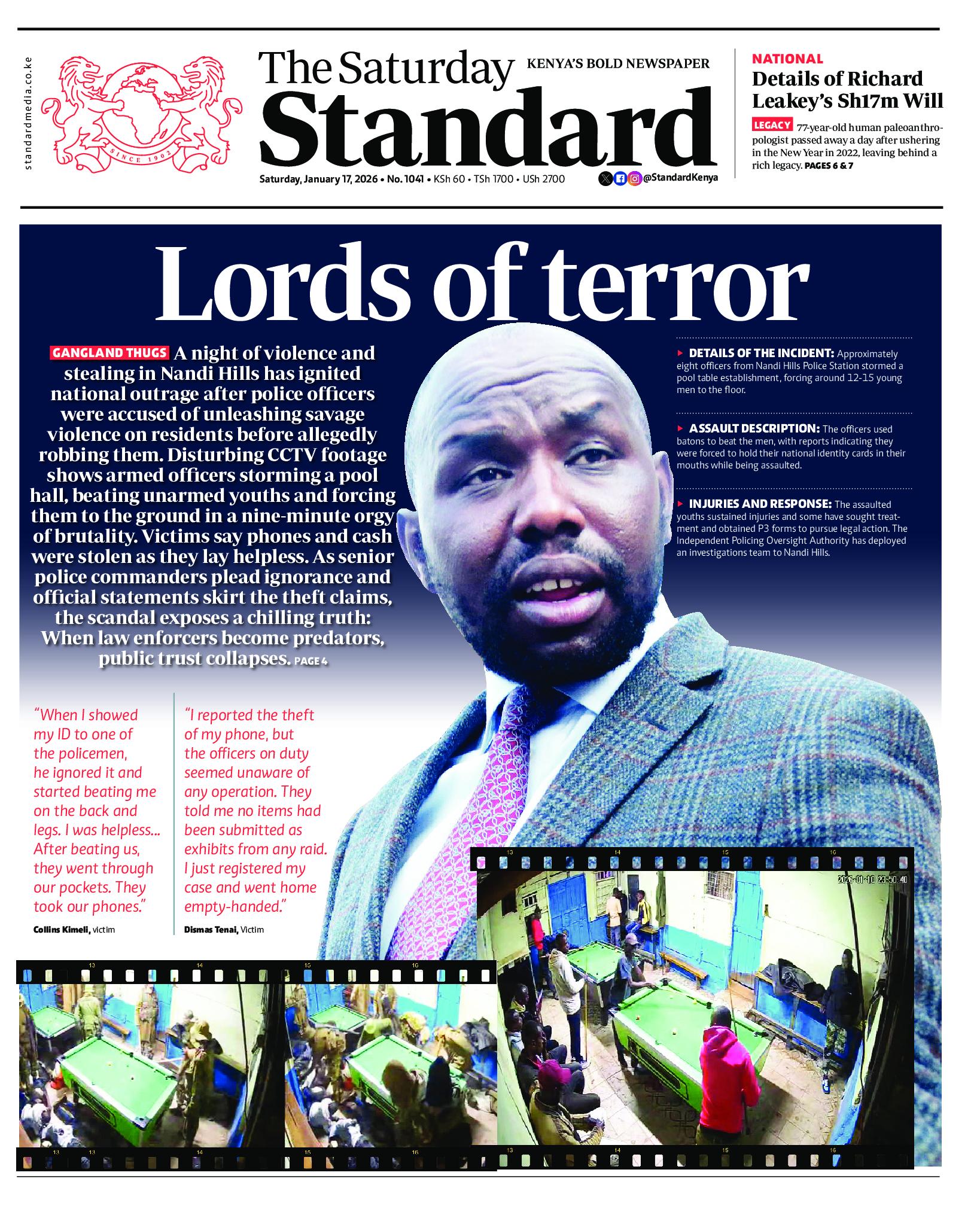 The Standard Newspaper page 1