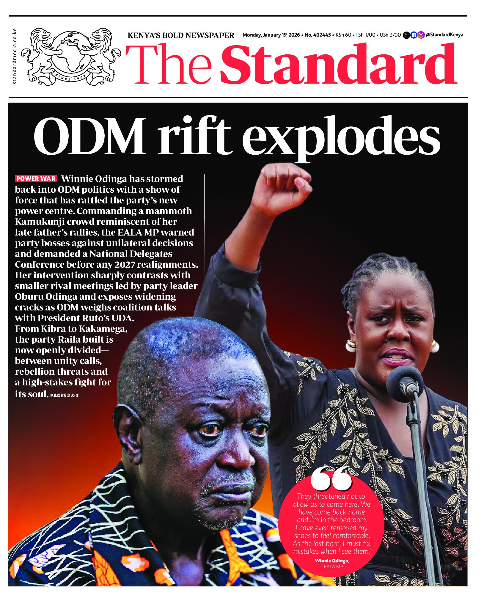 The Standard Newspaper page 1