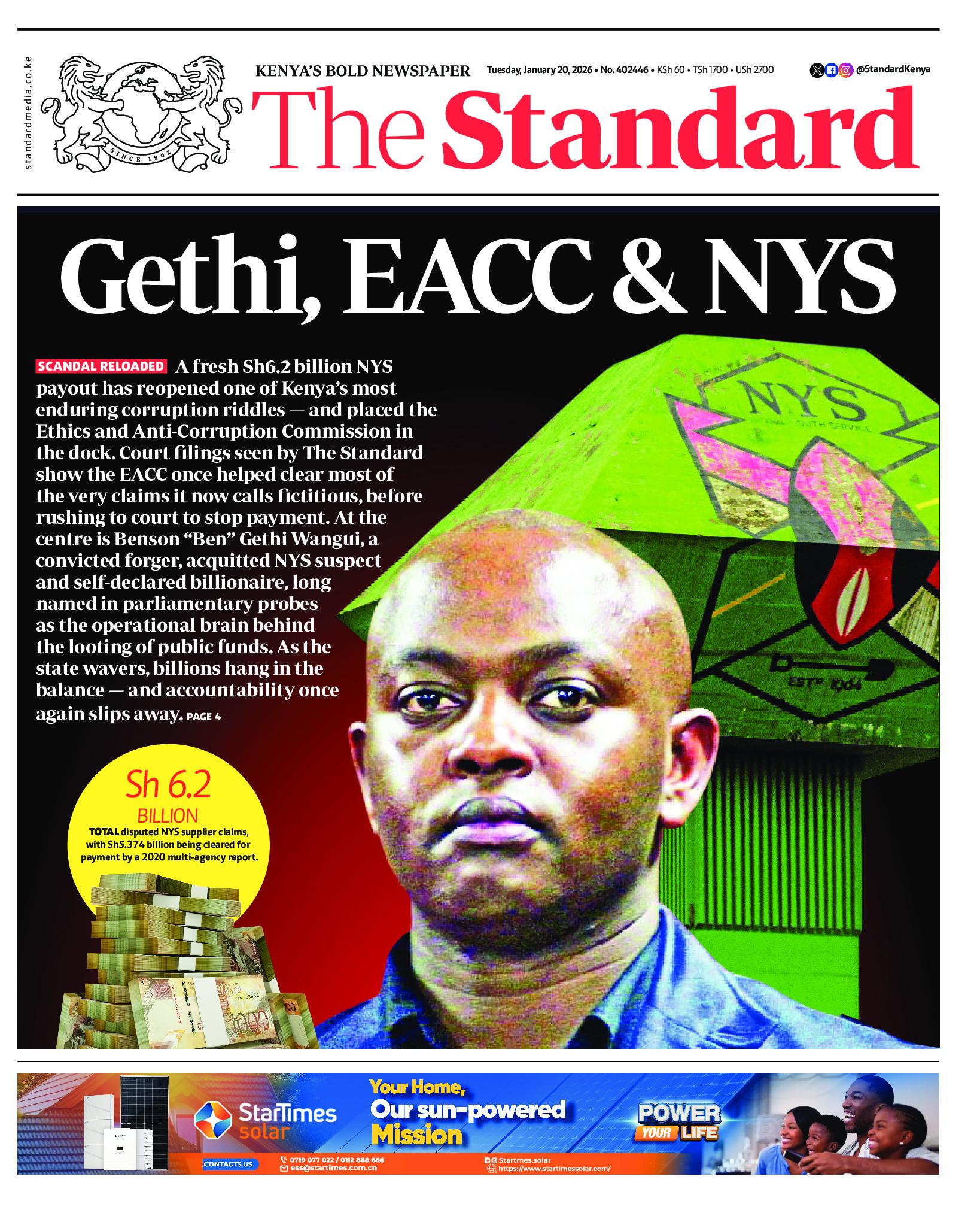 The Standard Newspaper page 1