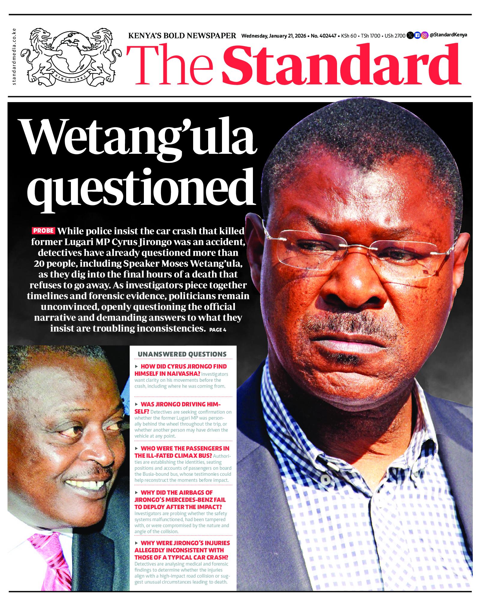 The Standard Newspaper page 1