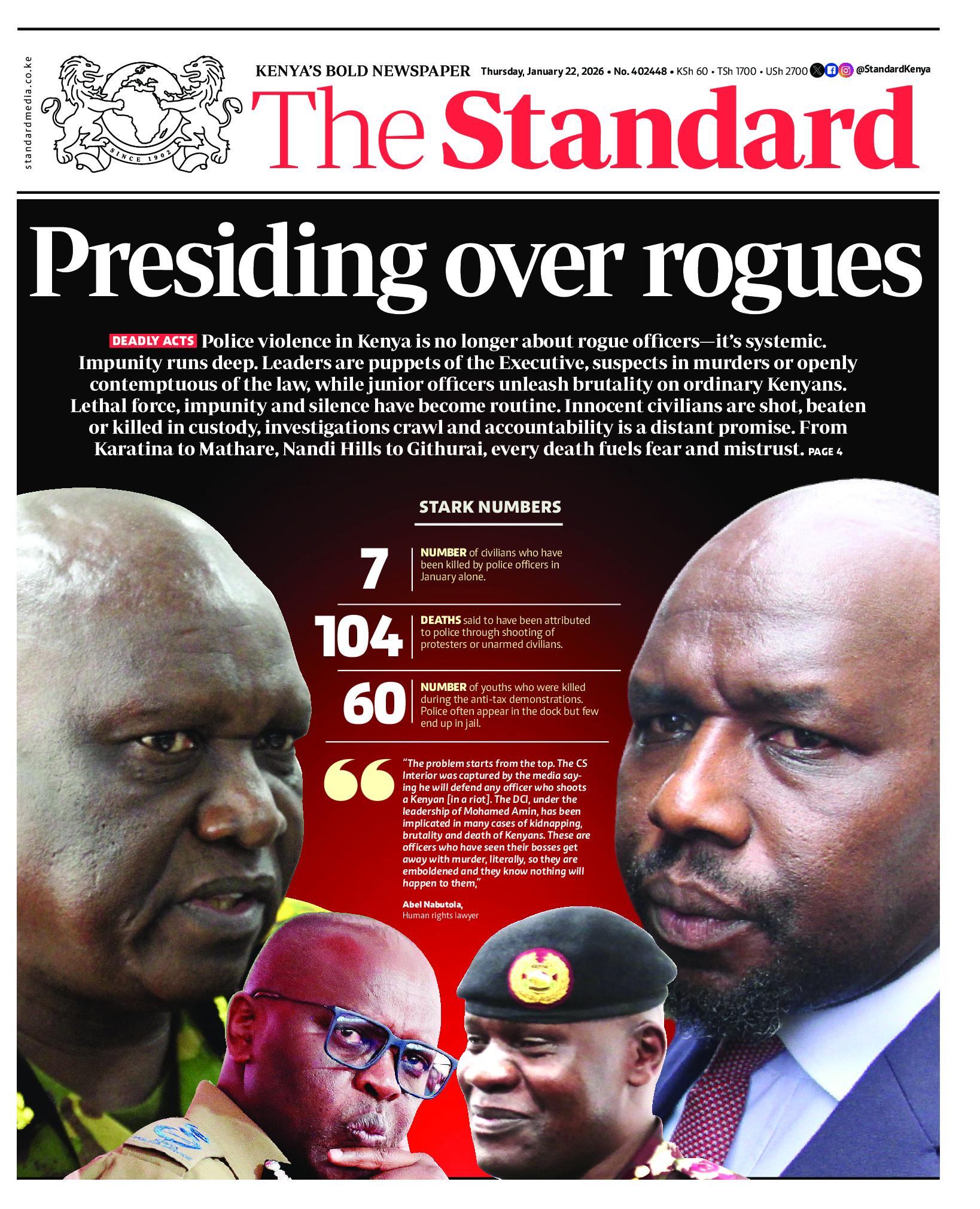 The Standard Newspaper page 1