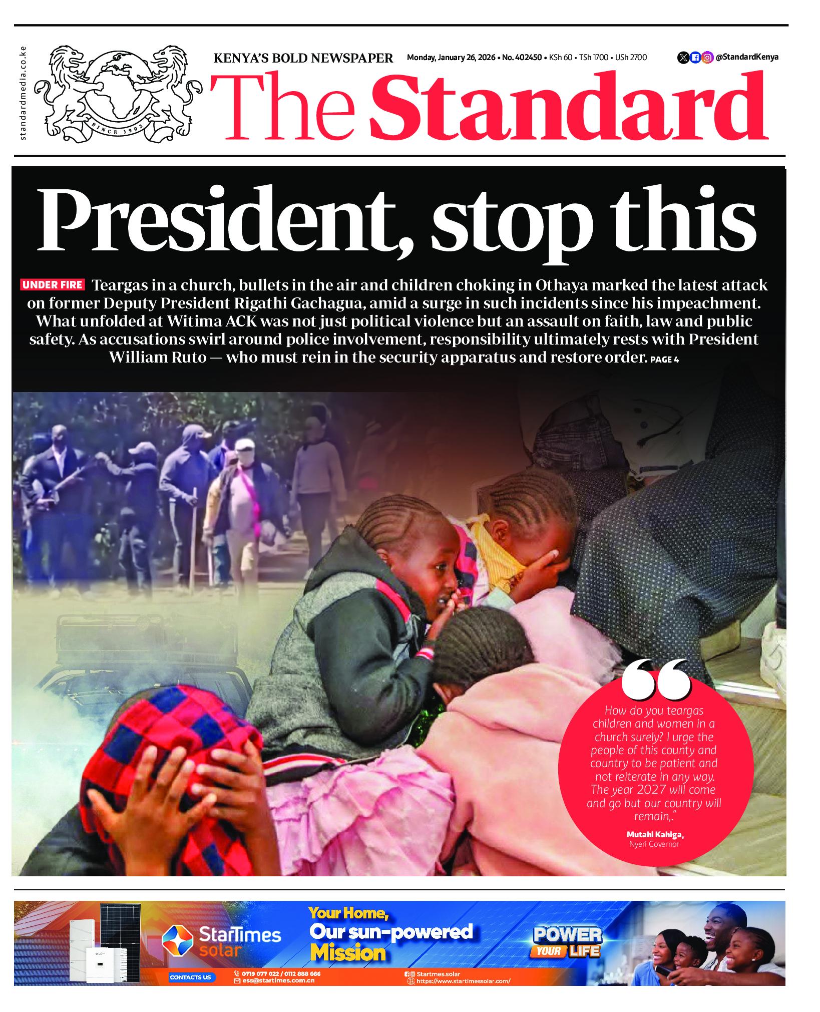 The Standard Newspaper page 1