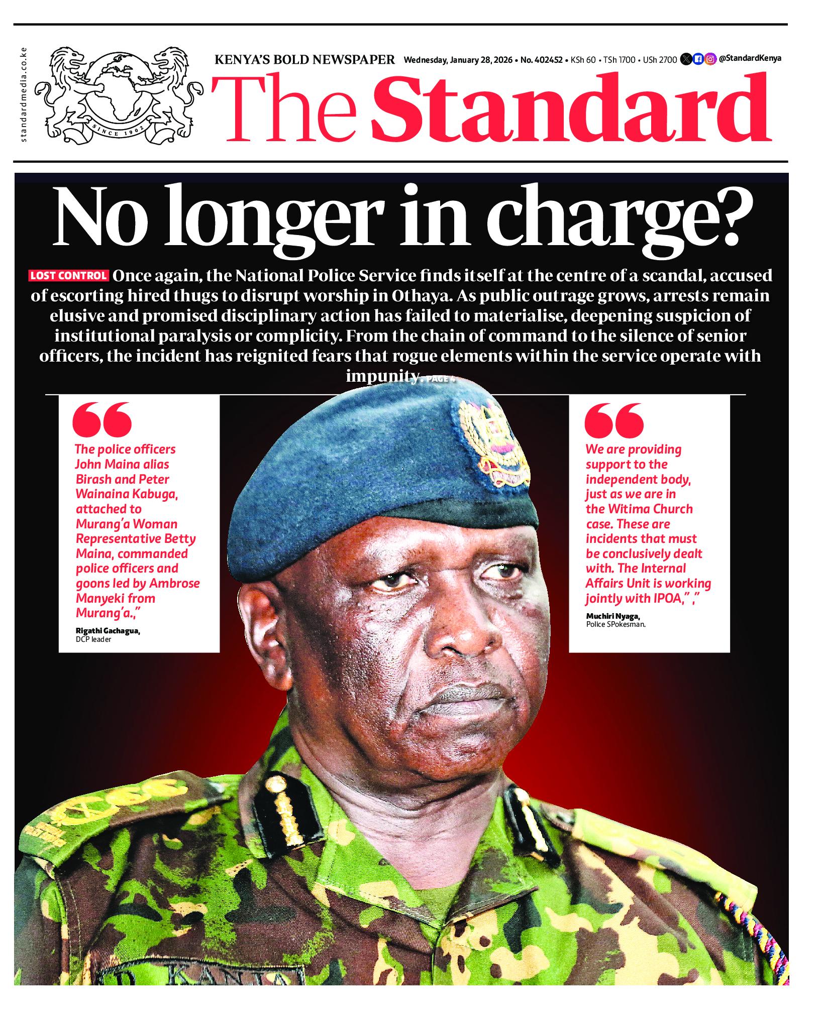 The Standard Newspaper page 1