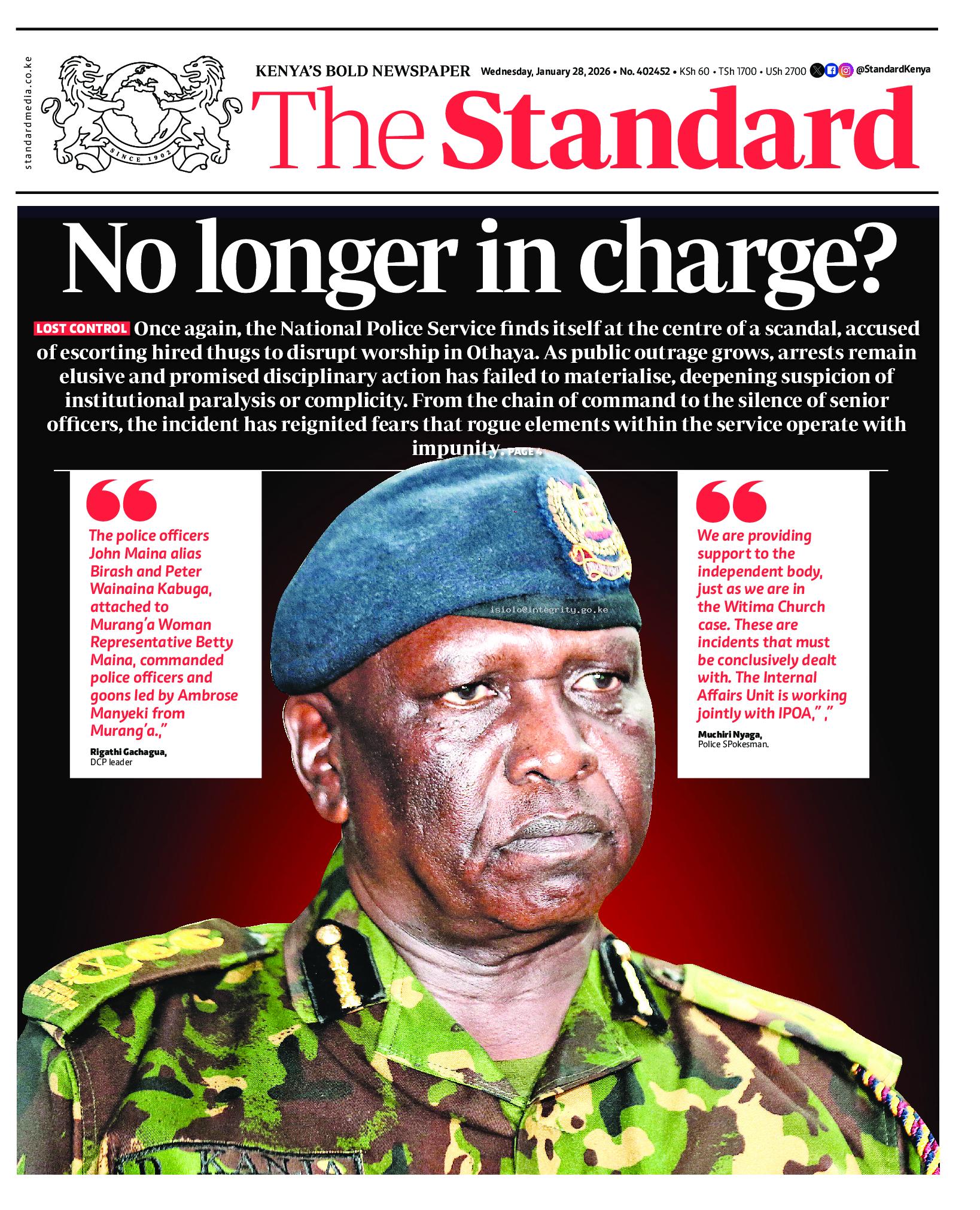 The Standard Newspaper page 1