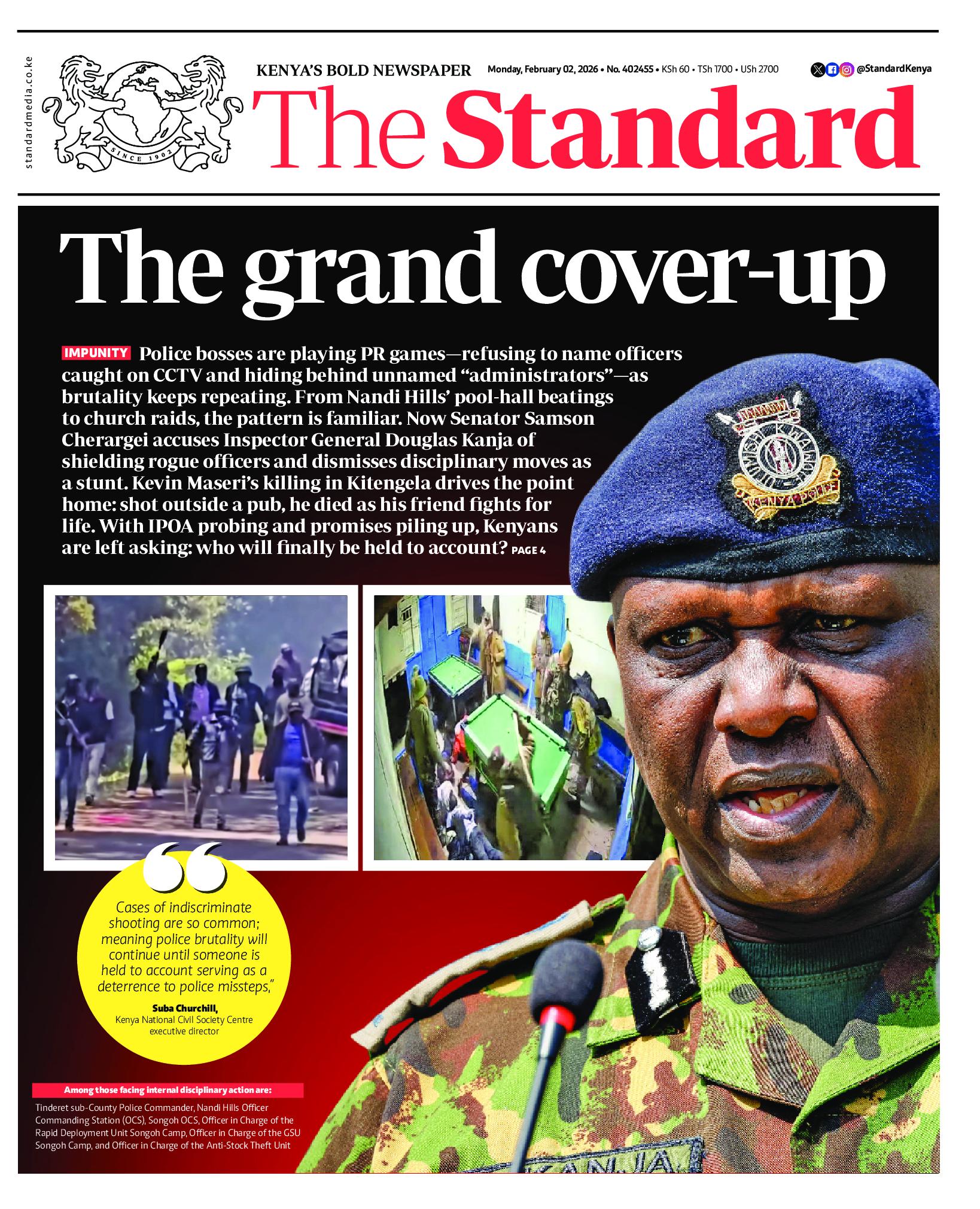 The Standard Newspaper page 1