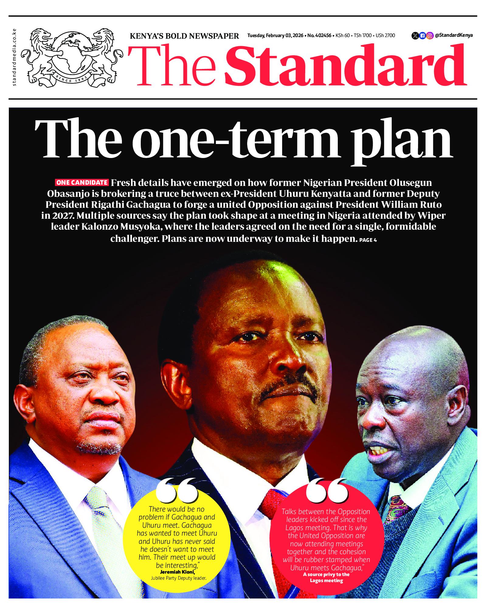 The Standard Newspaper page 1