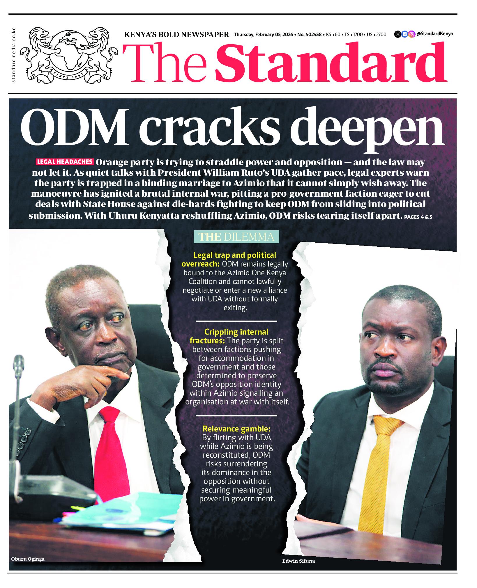 The Standard Newspaper page 1