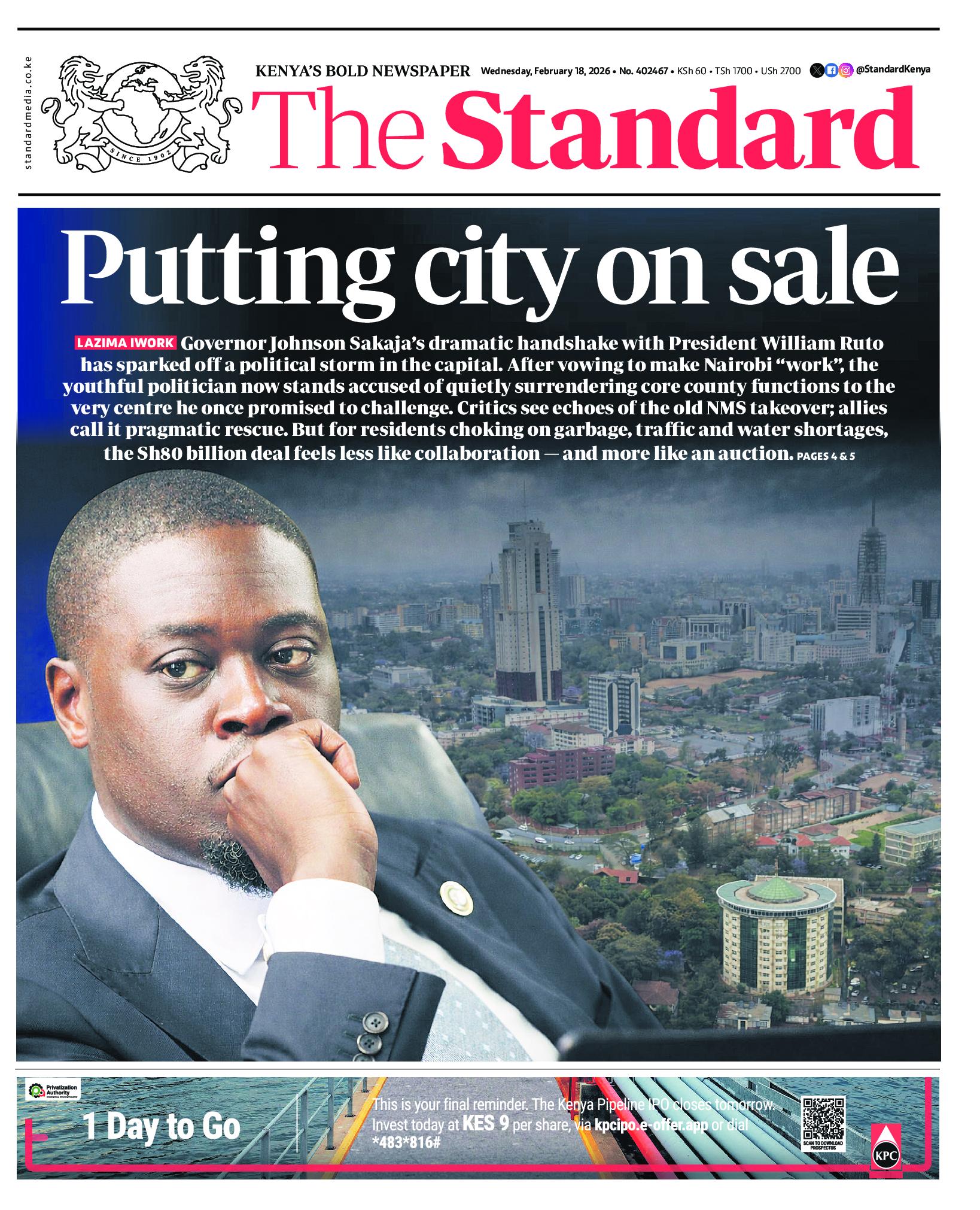 The Standard Newspaper page 1