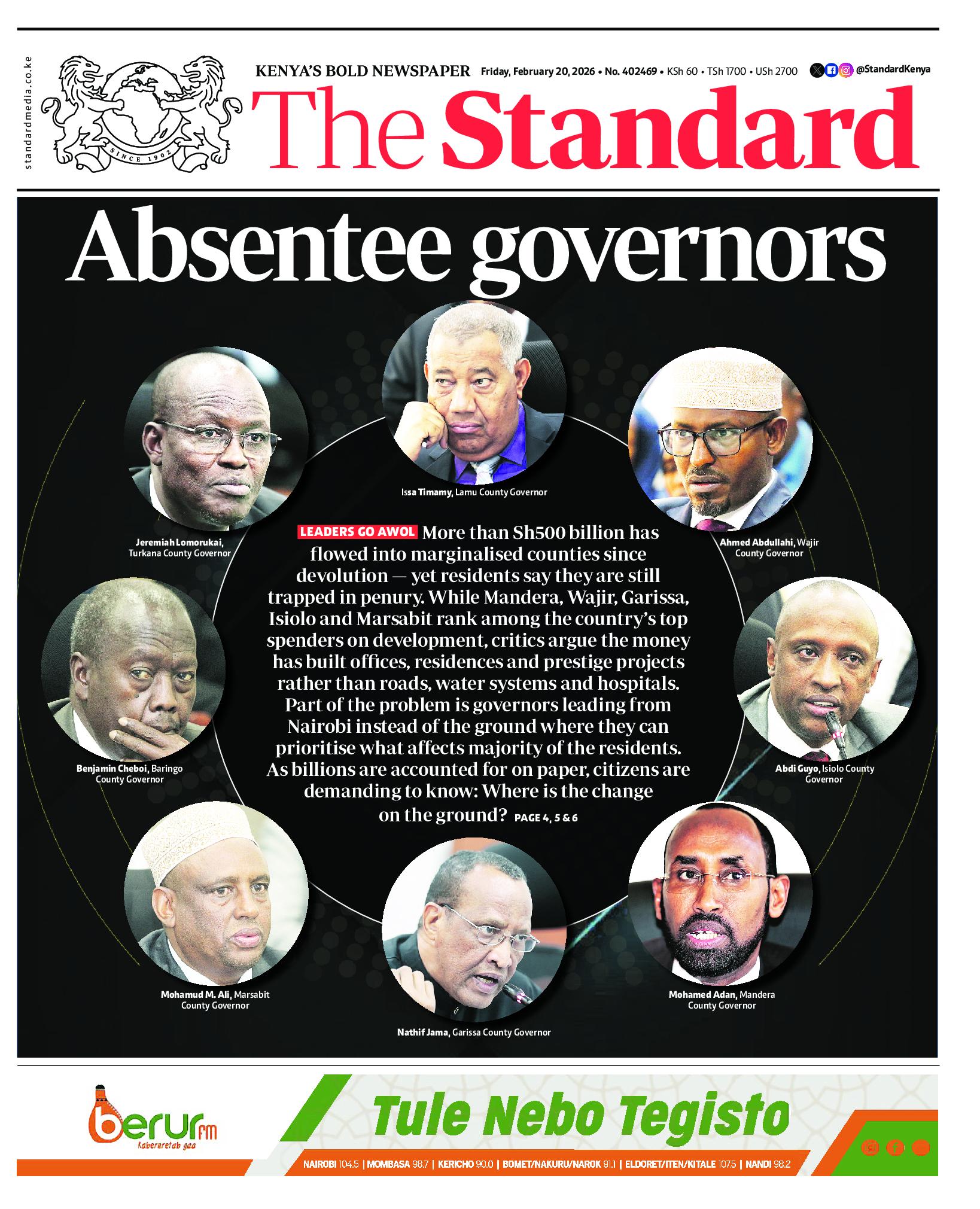 The Standard Newspaper page 1